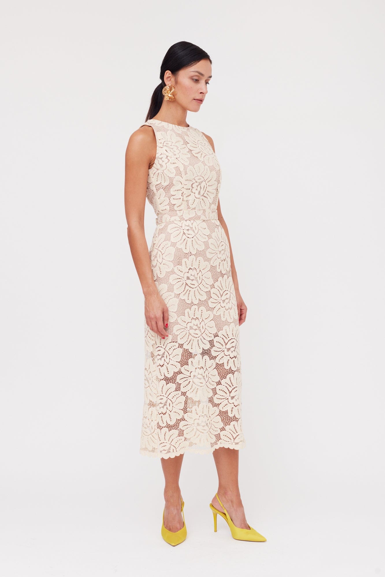 YEMA Pastel Floral Lace Cut Out Back Midi Dress made by UNDRESS
