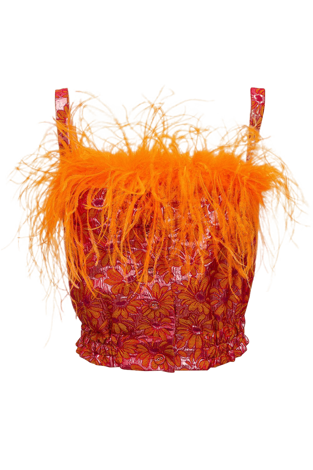Orange flower top with feather details made by ANDREEVA