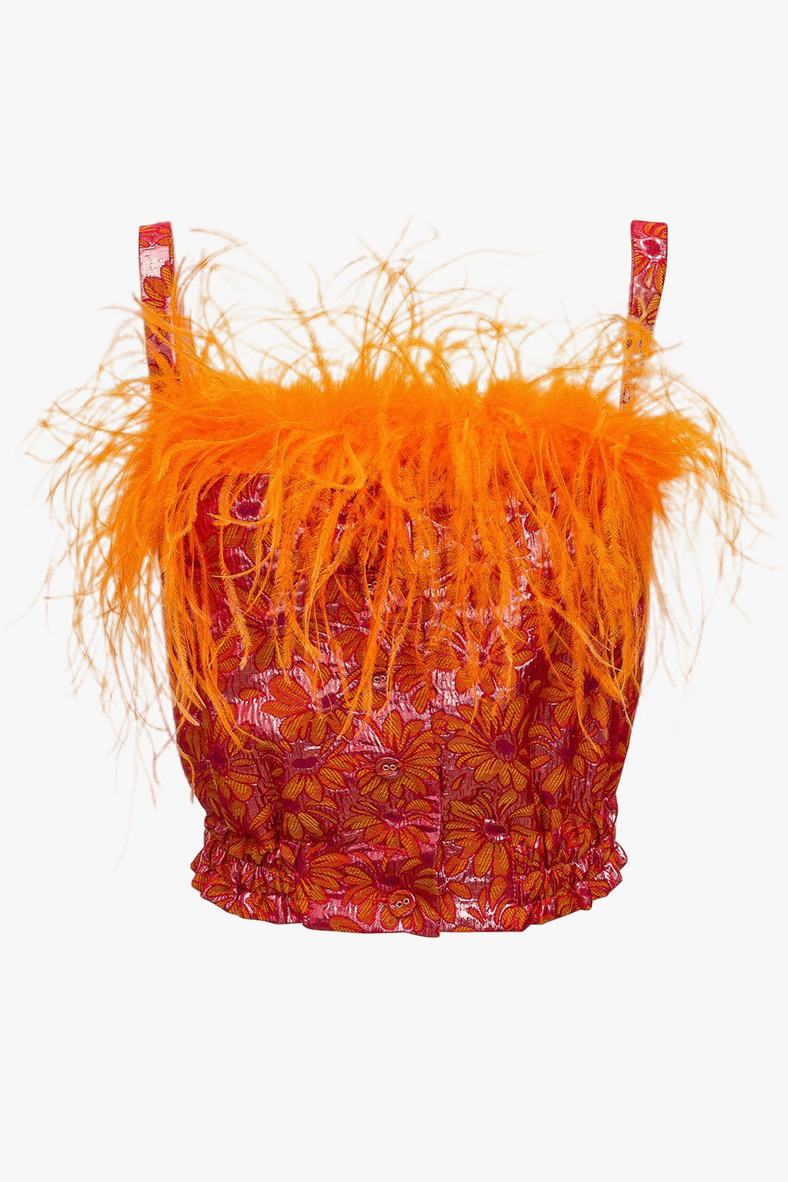 Orange flower top with feather details made by ANDREEVA