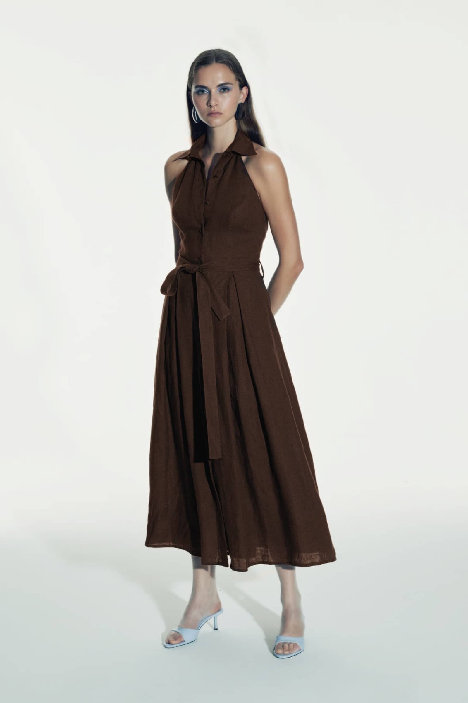Carrie Linen Midi Dress in Burnt Siena made by Nazli Ceren