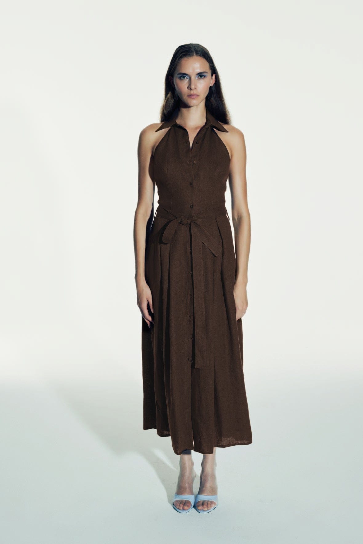 Carrie Linen Midi Dress in Burnt Siena made by Nazli Ceren