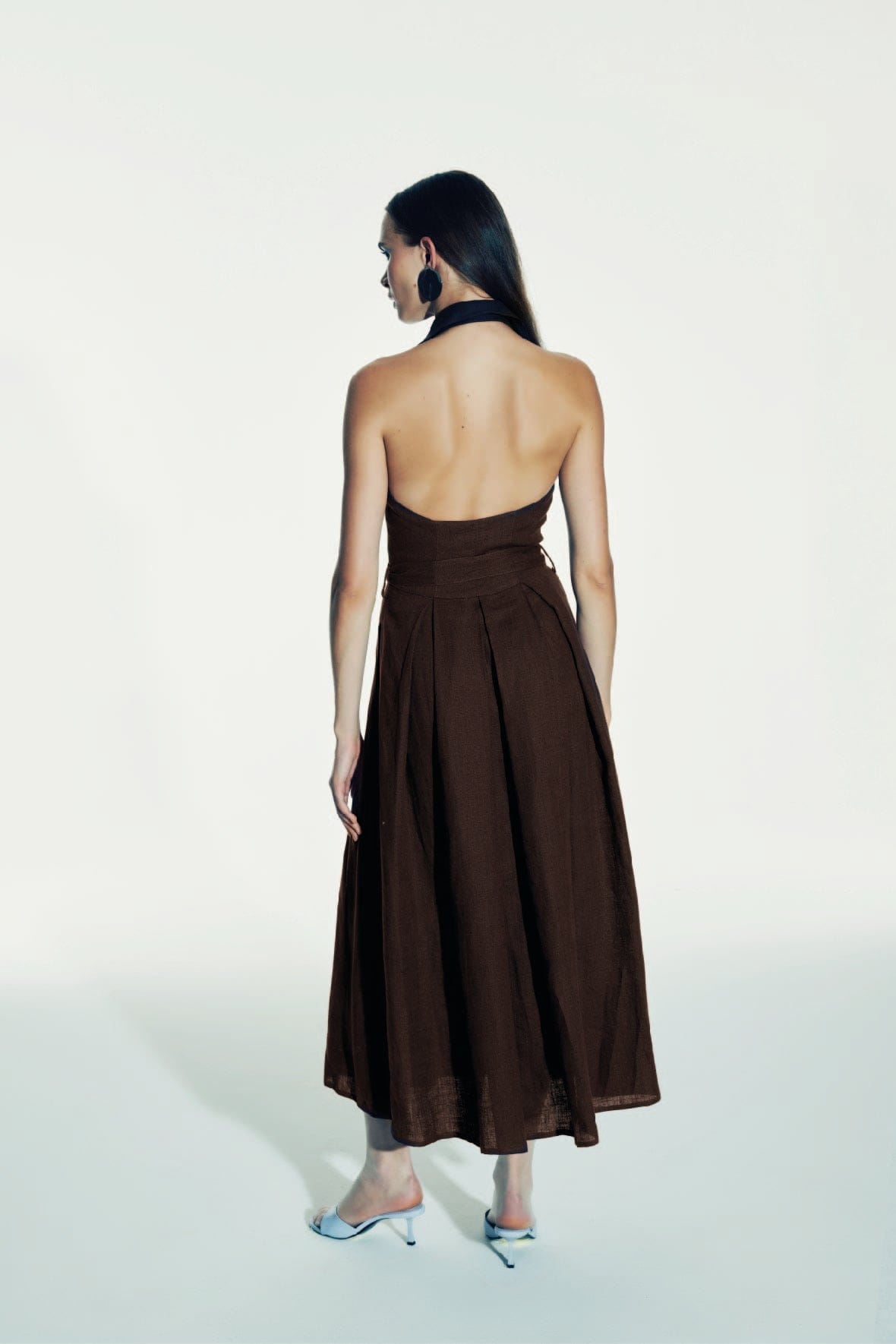 Carrie Linen Midi Dress in Burnt Siena made by Nazli Ceren