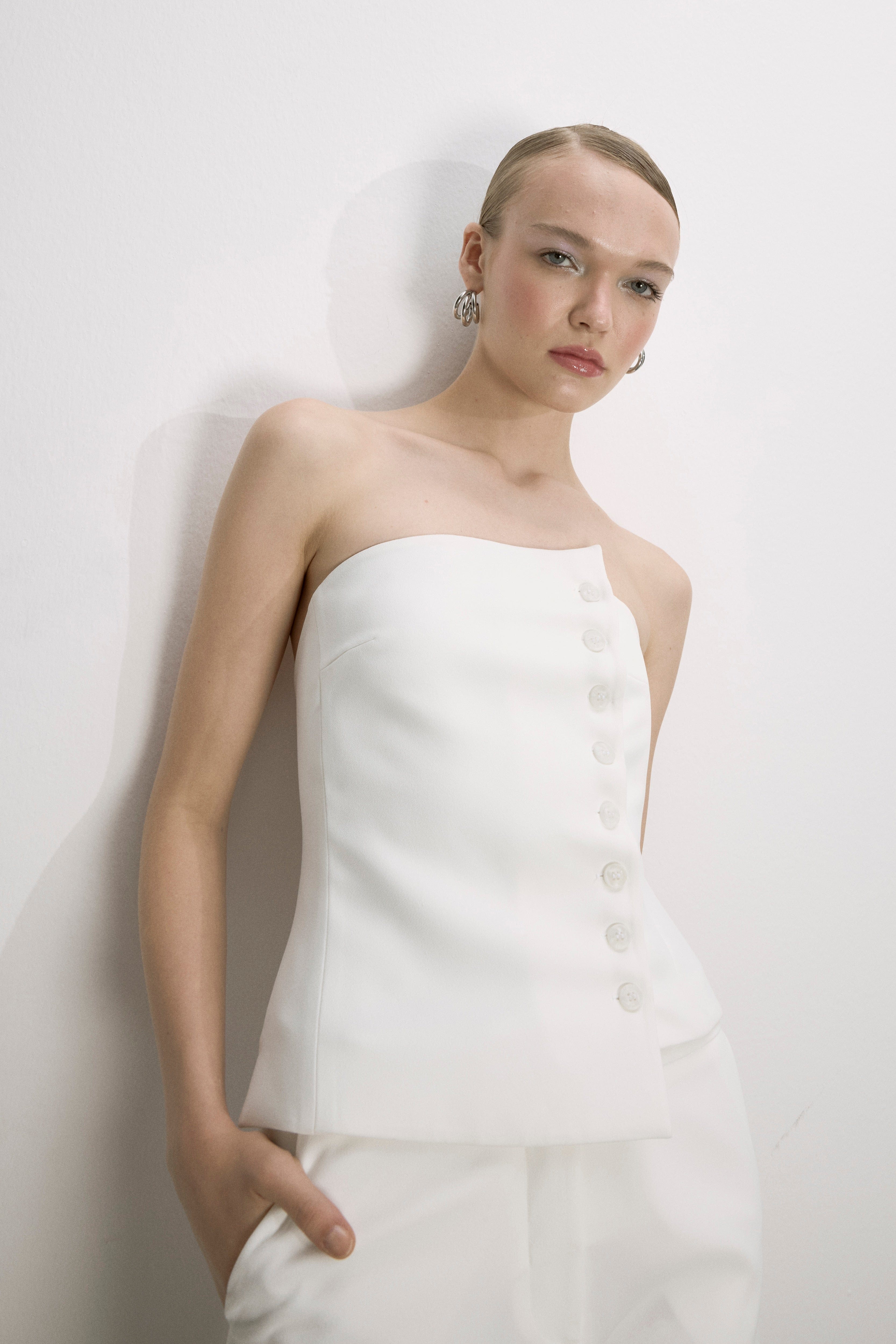 Odyle Crepe Bustier In Blanche made by Nazli Ceren