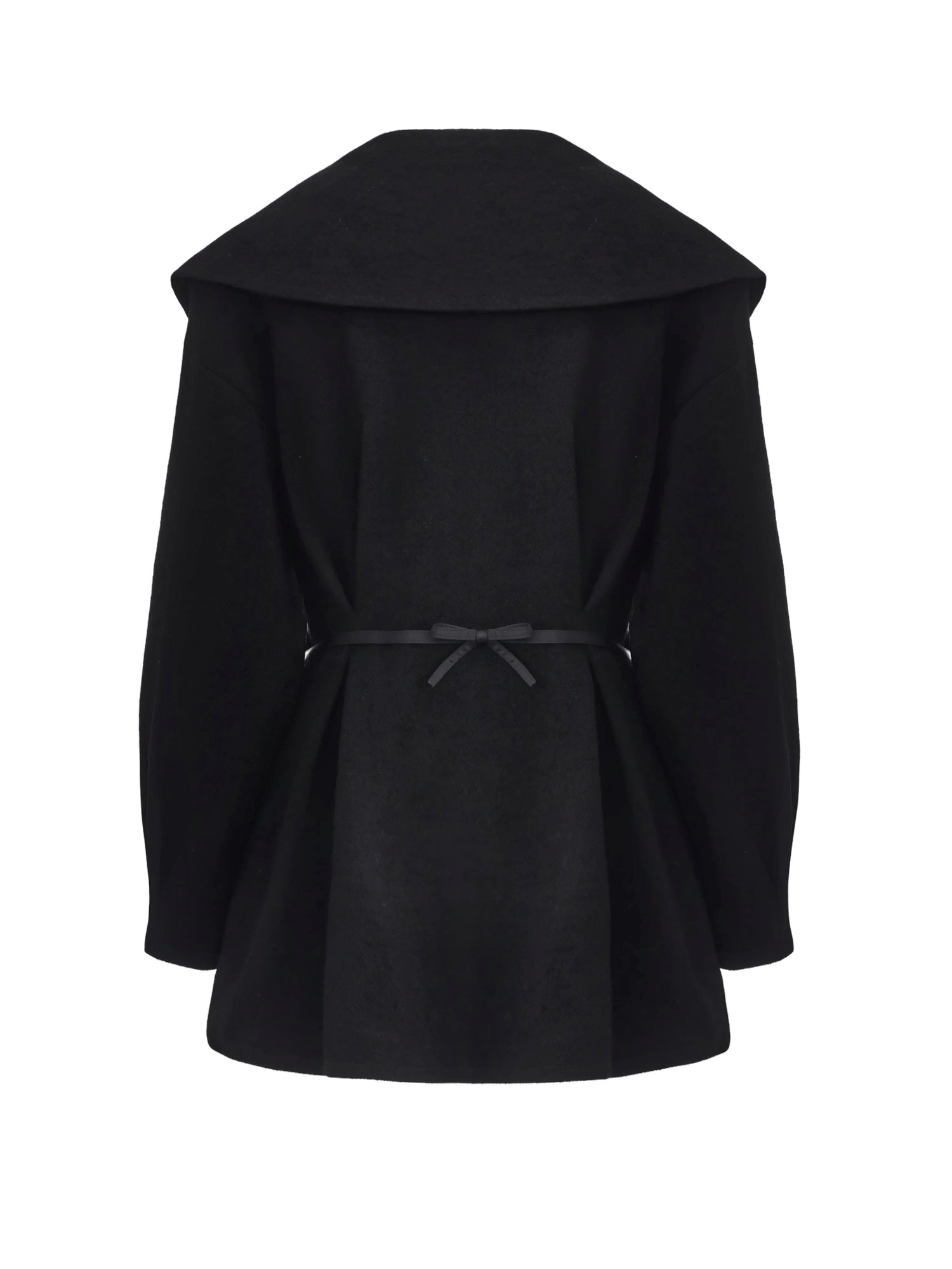 Claudine Bow-Back Wool Black Coat made by Nana Jacqueline