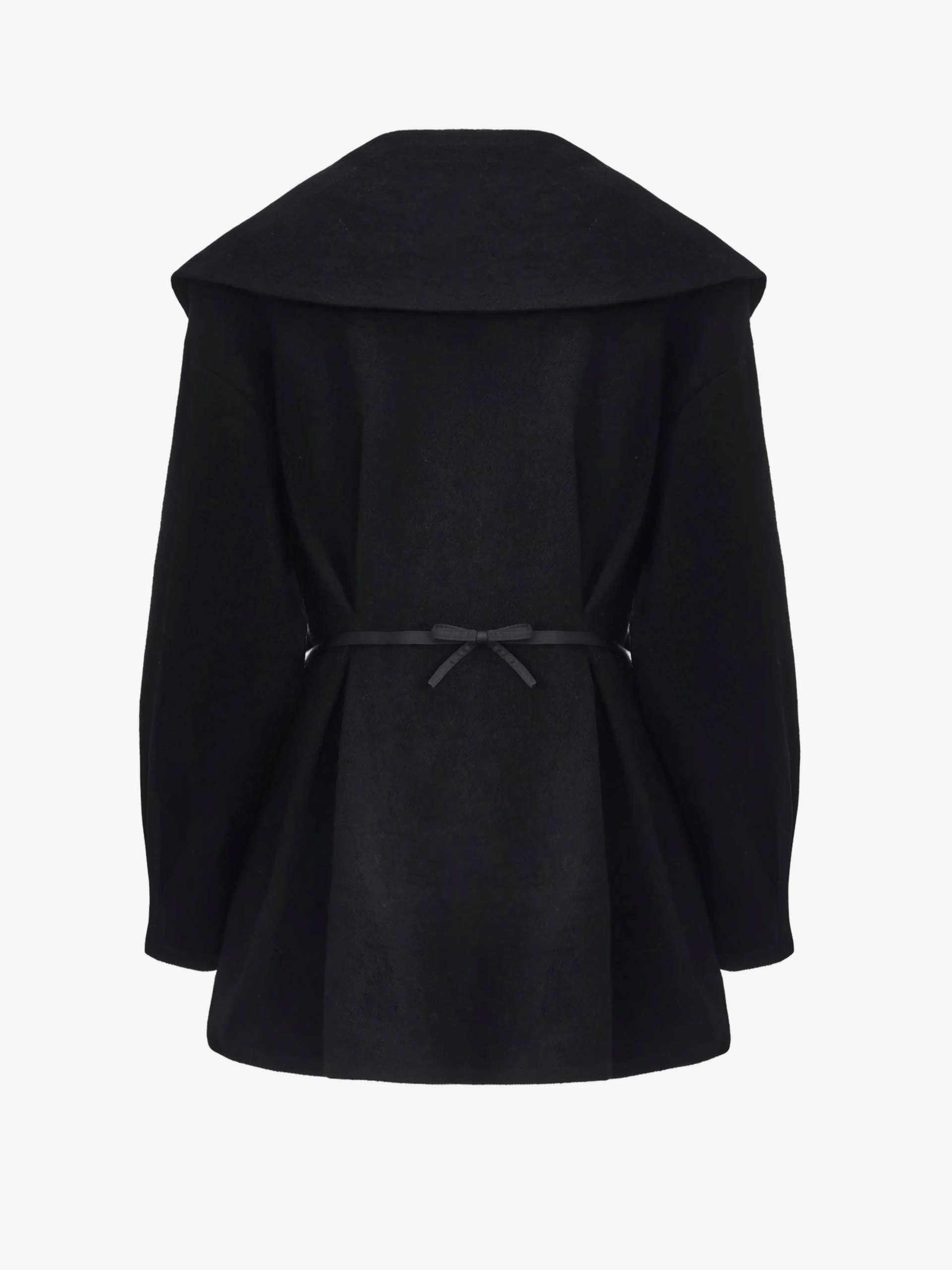 Claudine Bow-Back Wool Black Coat made by Nana Jacqueline