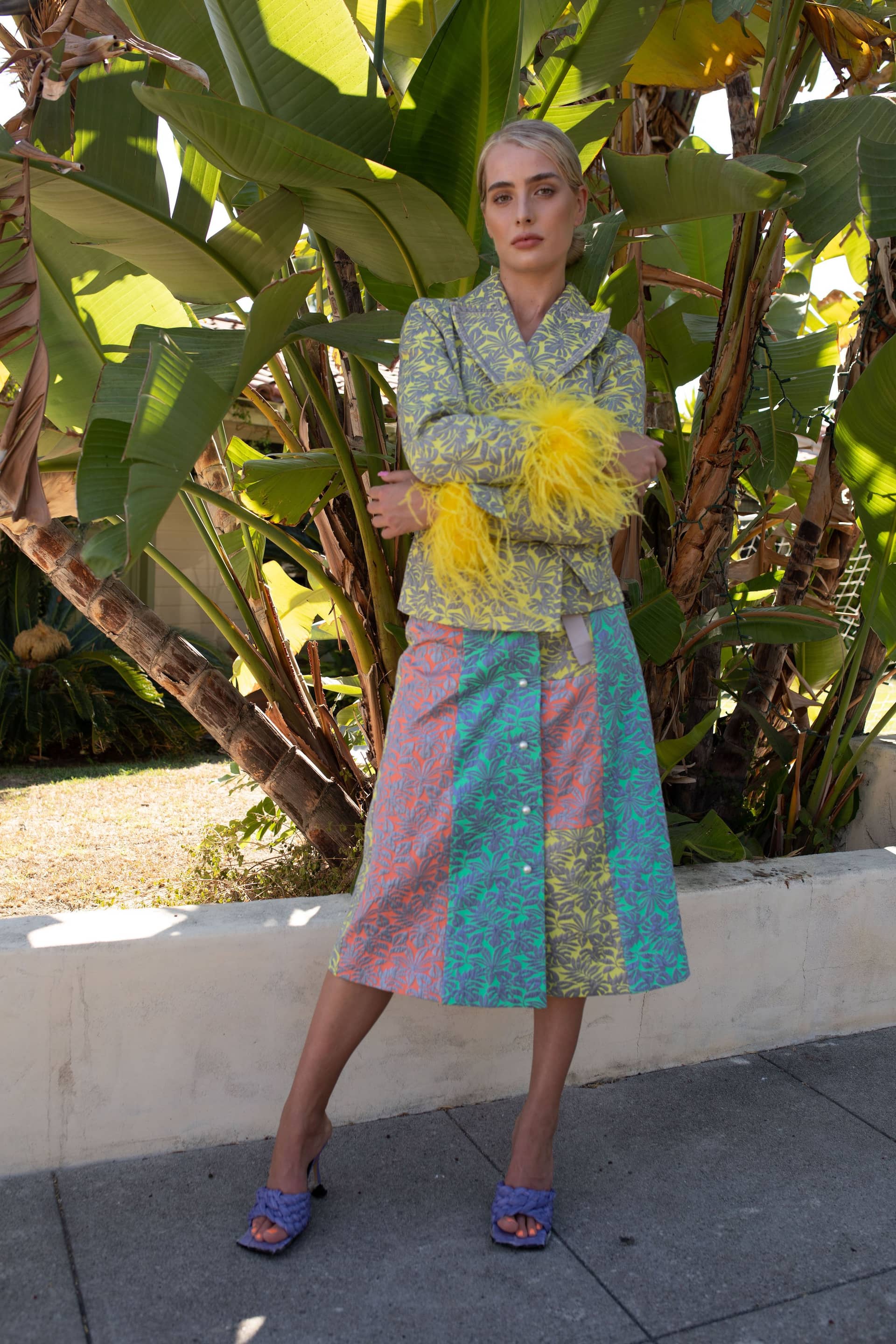 Multicolor patchwork skirt with pearl buttons made by ANDREEVA