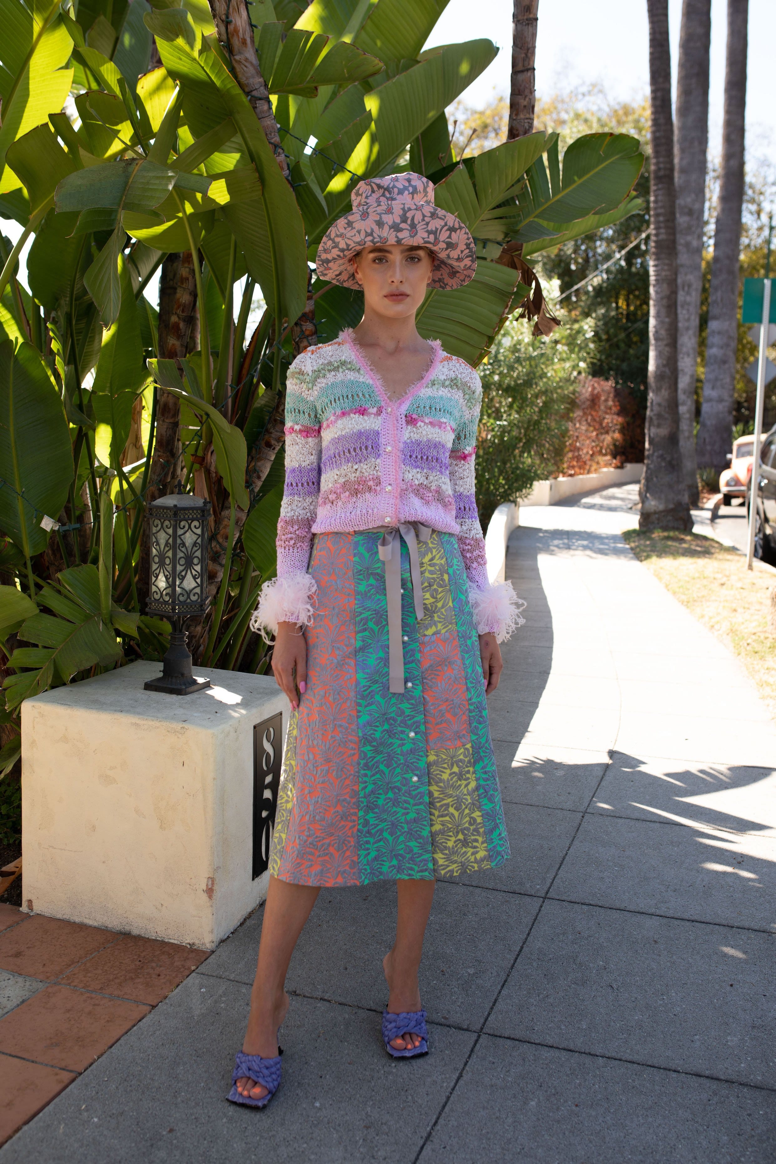 Multicolor patchwork skirt with pearl buttons made by ANDREEVA