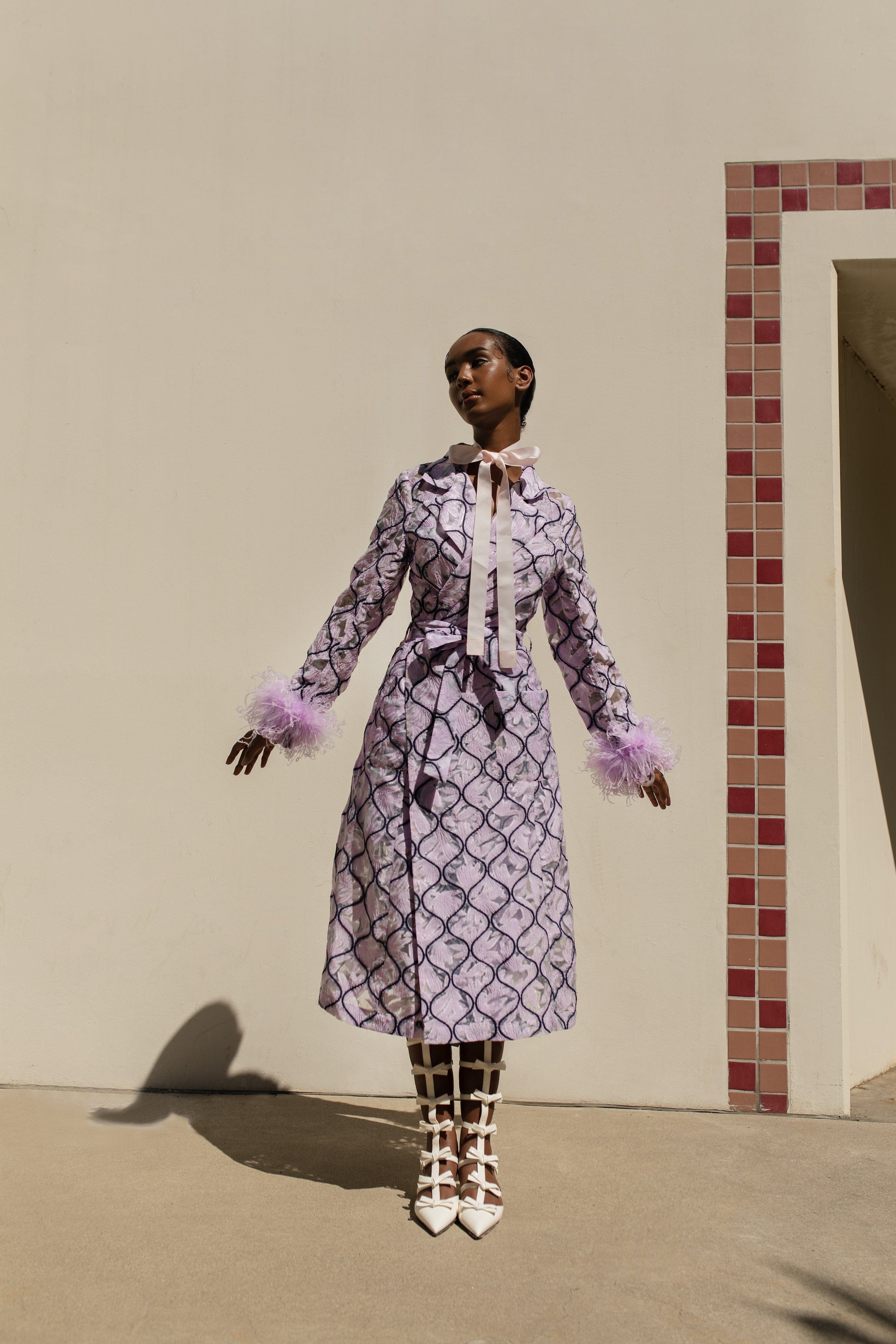 Lavender Coat № 23 With Detachable Feathers Cuffs made by ANDREEVA