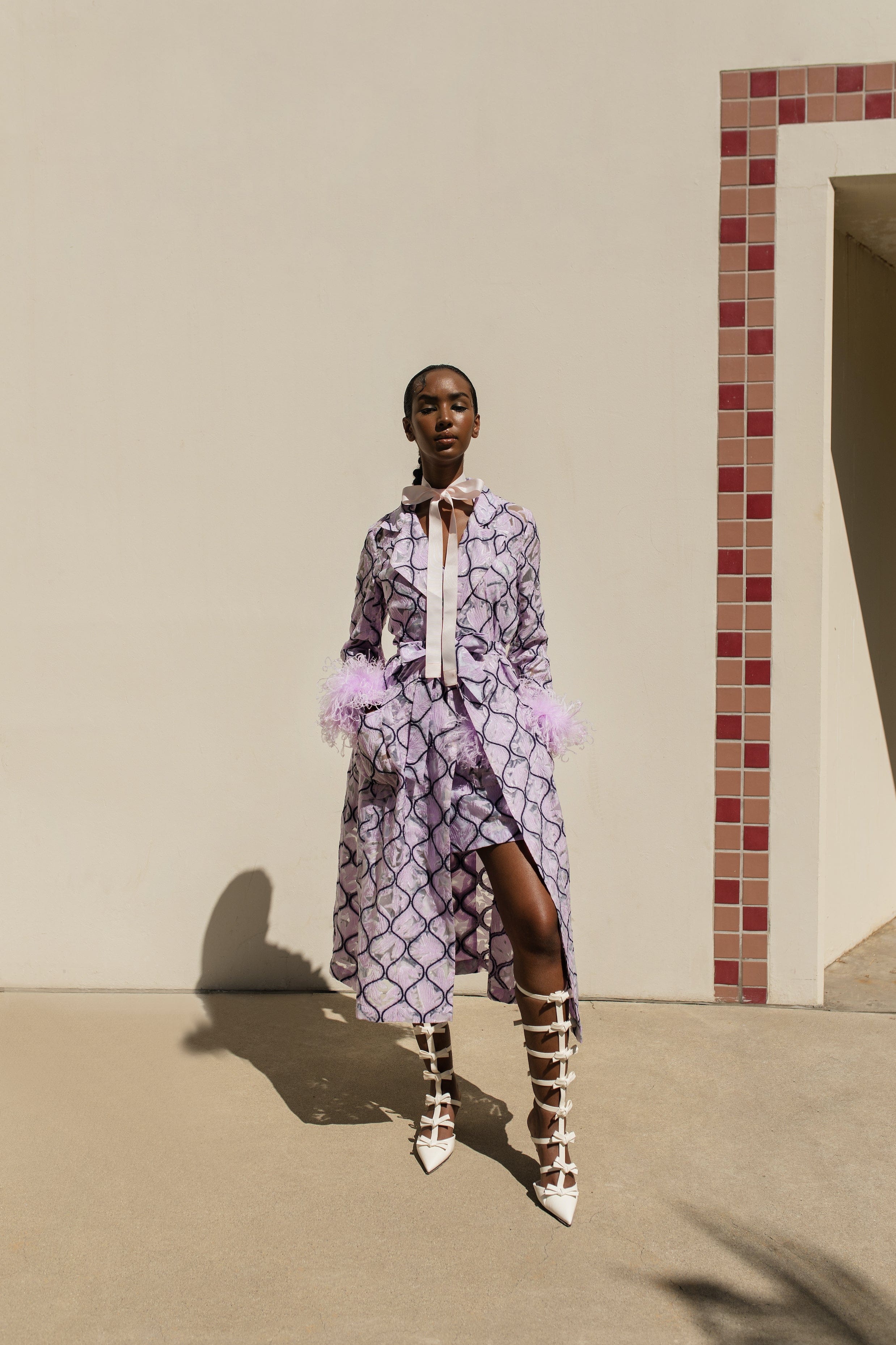 Lavender Coat № 23 With Detachable Feathers Cuffs made by ANDREEVA