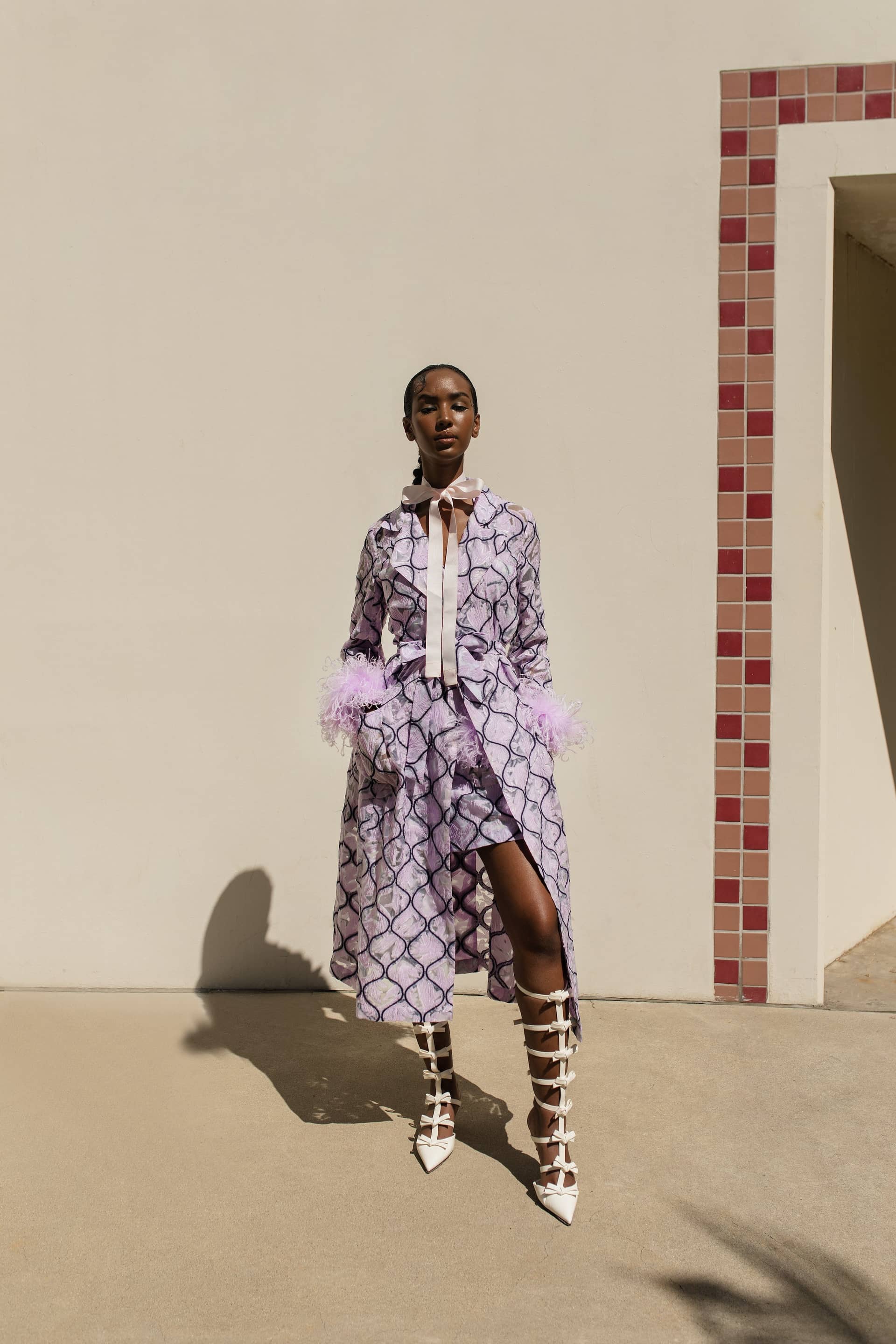 Lavender Coat № 23 With Detachable Feathers Cuffs made by ANDREEVA