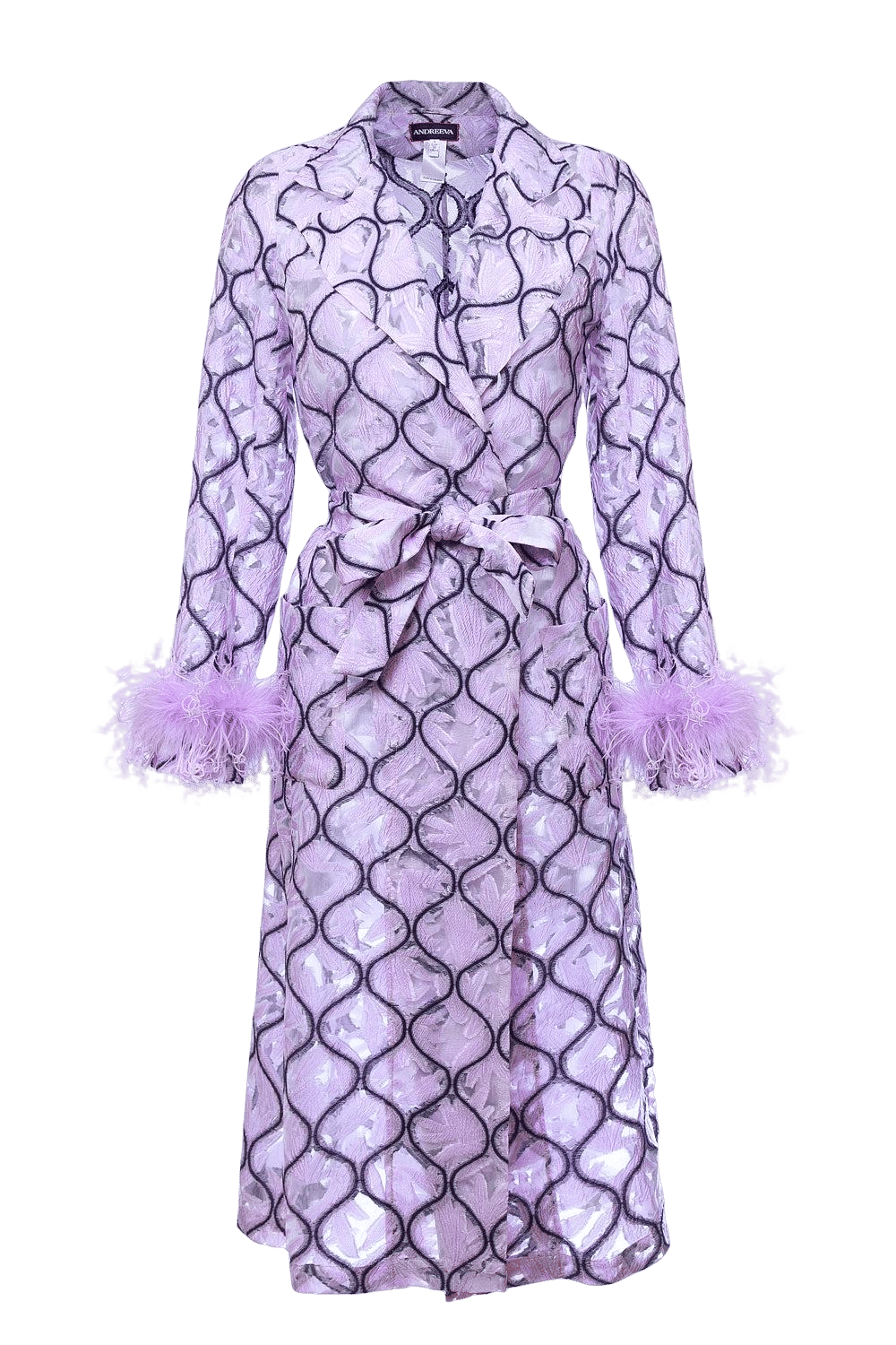 Lavender Coat № 23 With Detachable Feathers Cuffs made by ANDREEVA