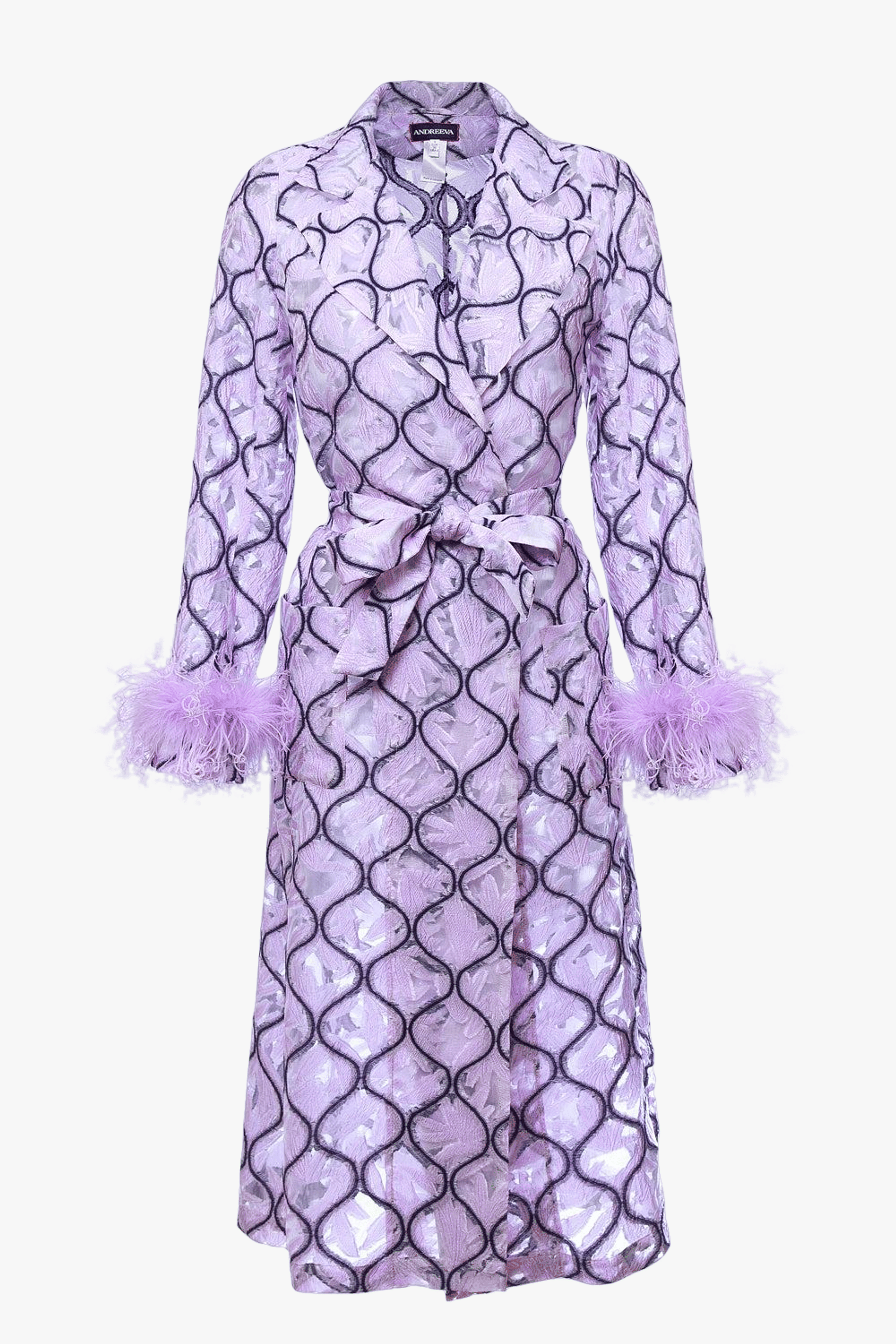 Lavender Coat № 23 With Detachable Feathers Cuffs made by ANDREEVA