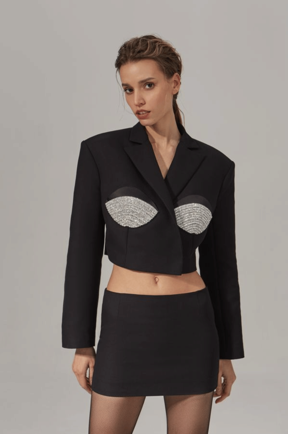 CROPPED OVERSIZED SPIRAL BLAZER in Black made by NUÉ