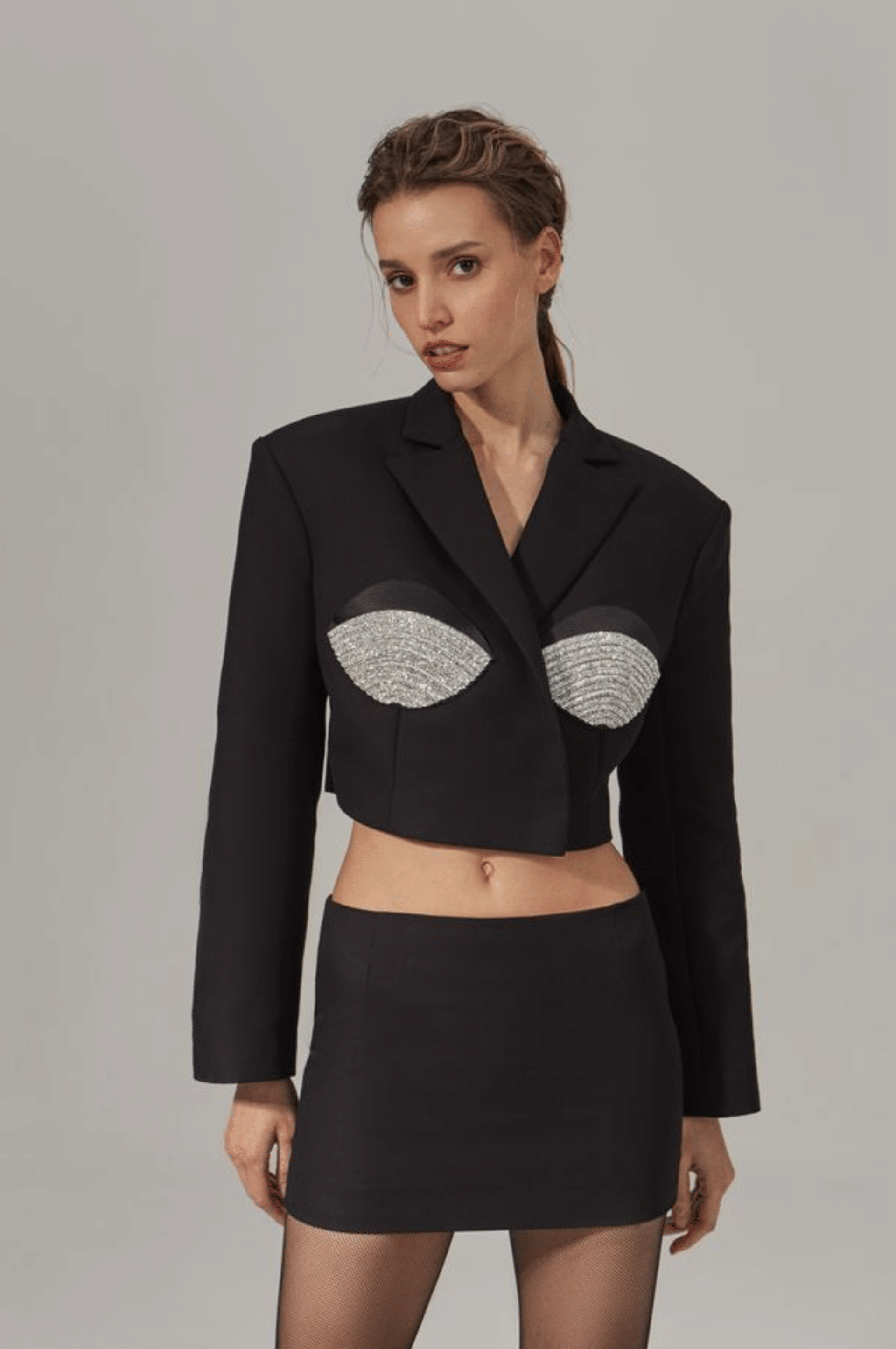 CROPPED OVERSIZED SPIRAL BLAZER in Black made by NUÉ