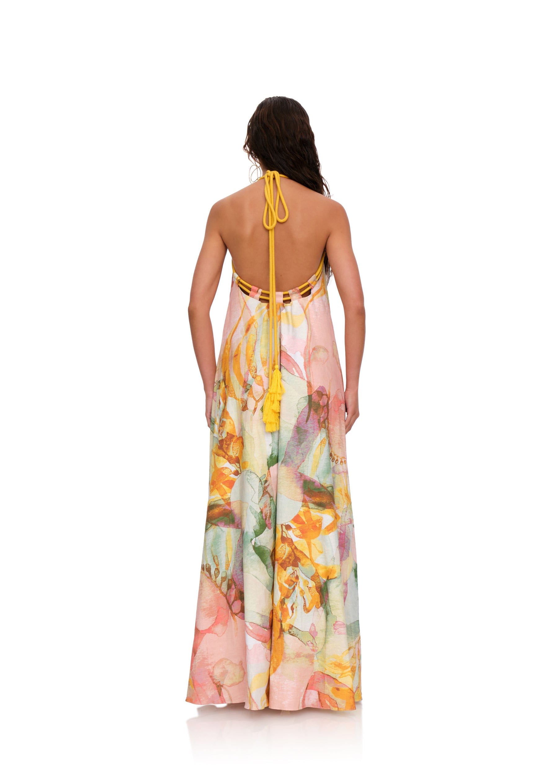pink maxi dress with puff sleeves Kahlo Puffed Ruffle Neckline Maxi Dress Soft Pink