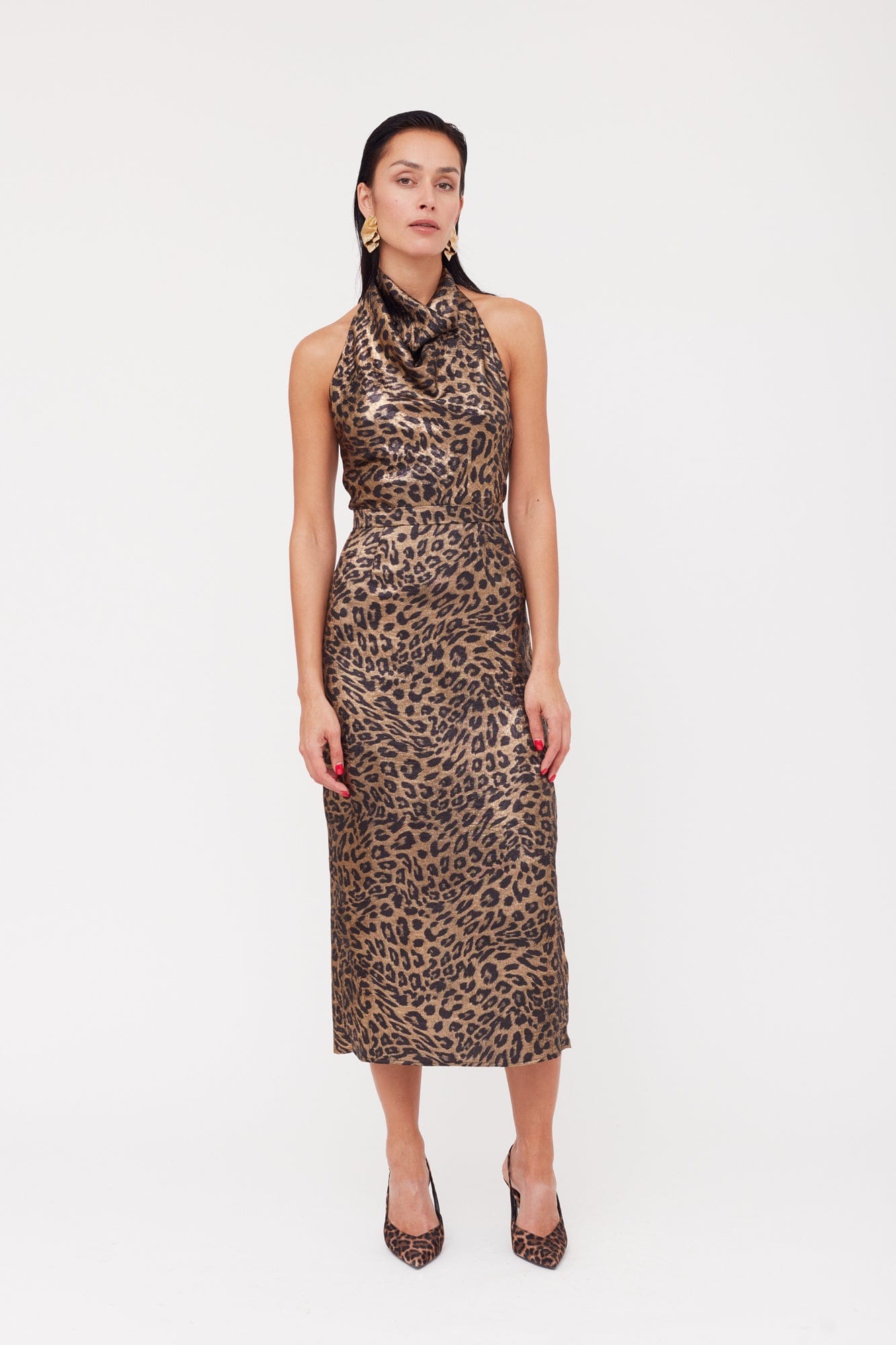 LARA Metallic Animal Print  Midi Cowl Neck Dress made by UNDRESS
