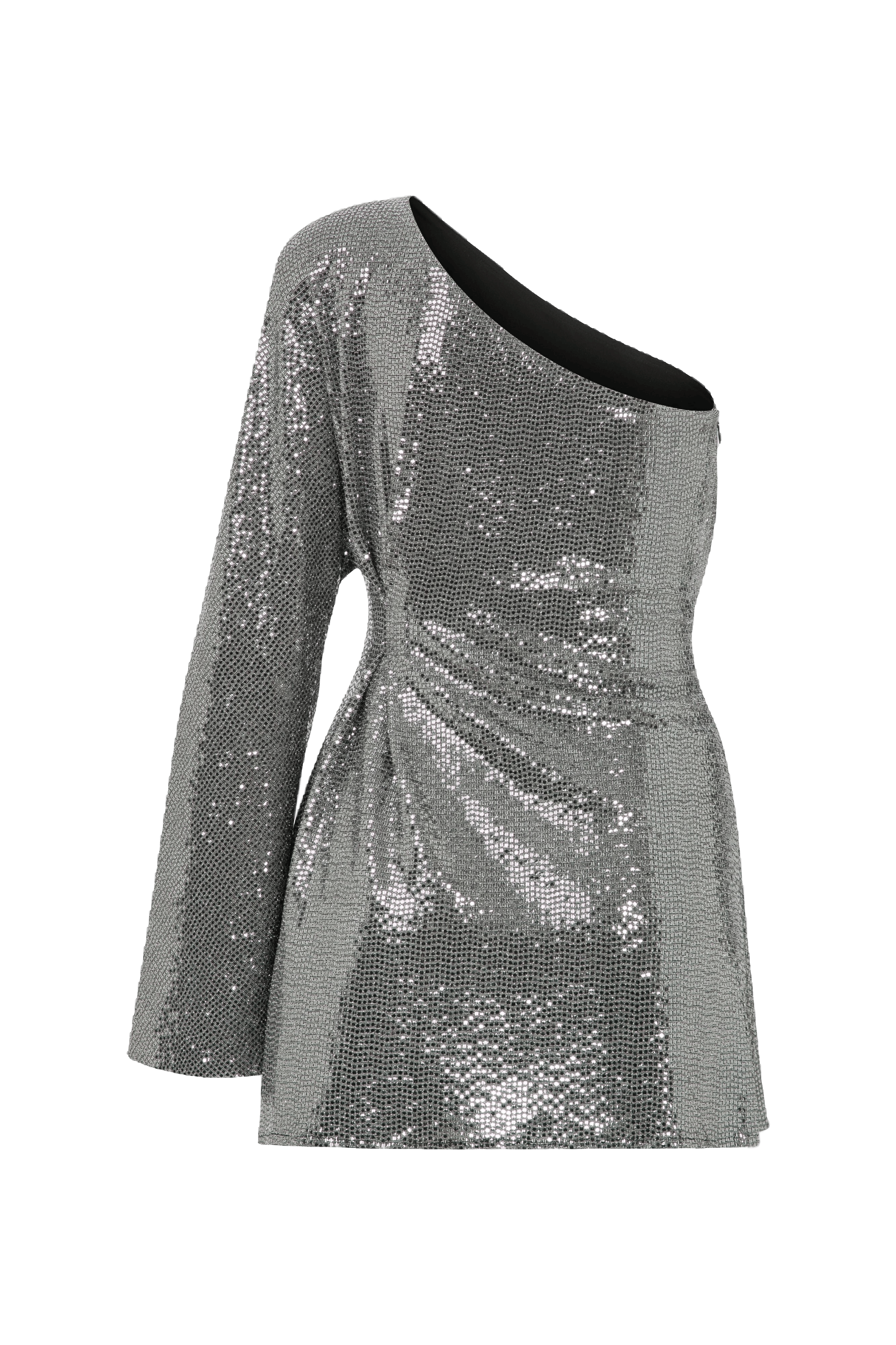 Emerald One-Shoulder Sequin Mini Dress in Silver made by Nazli Ceren