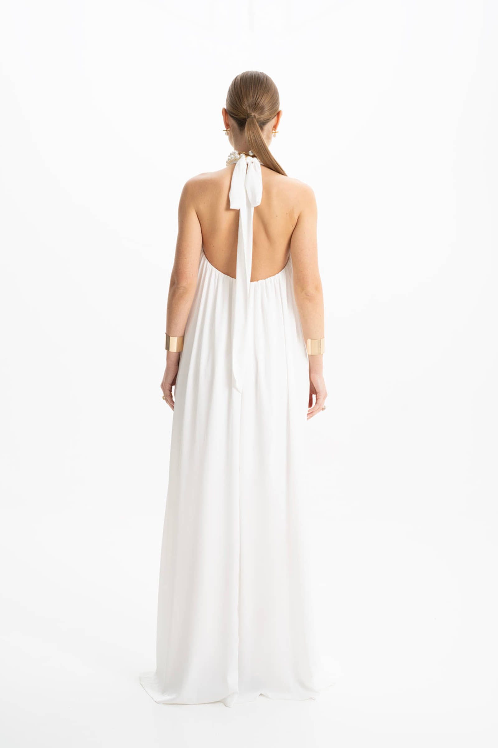 Pam Satin White Halter Maxi Dress made by Lora Istanbul