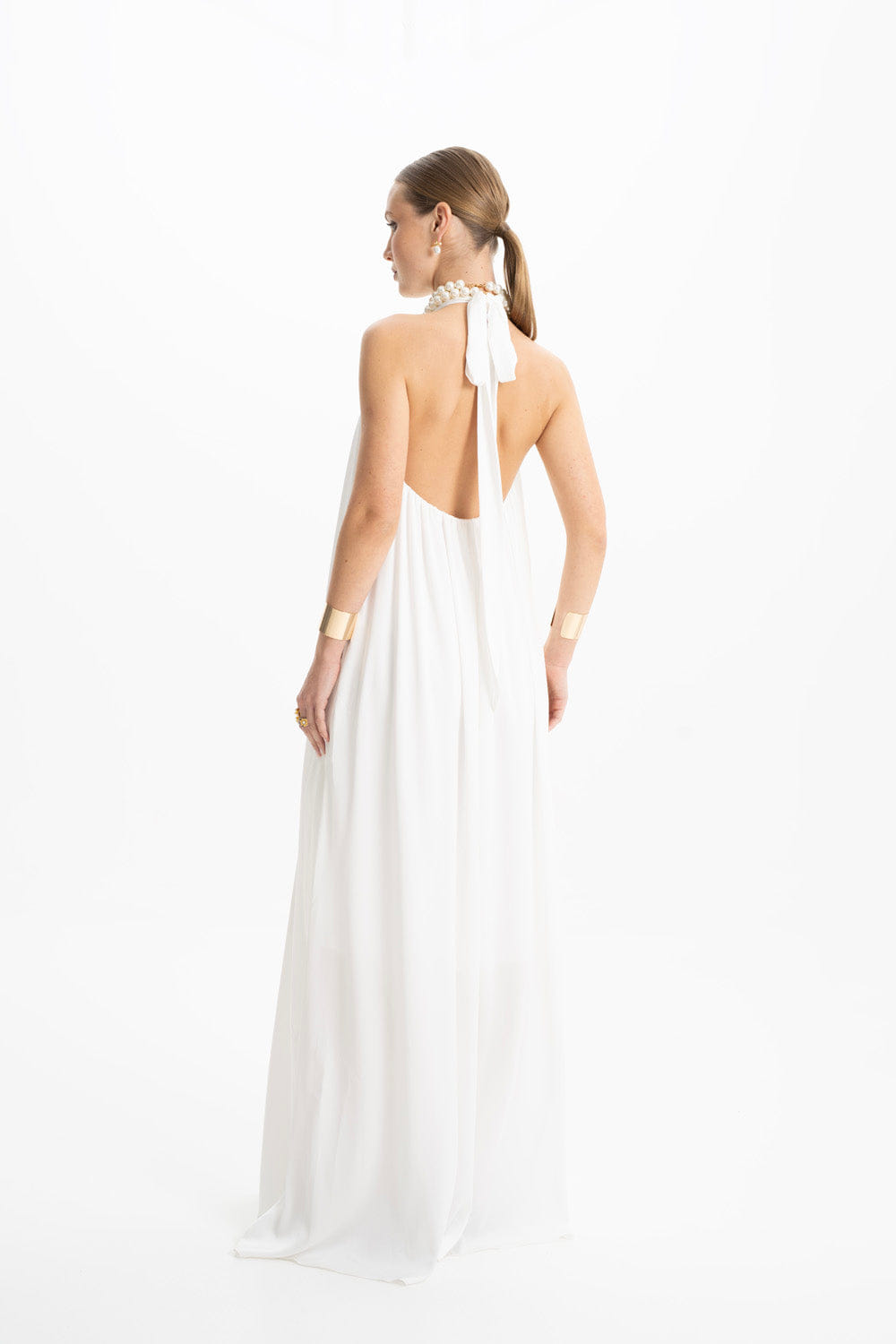 Pam Satin White Halter Maxi Dress made by Lora Istanbul