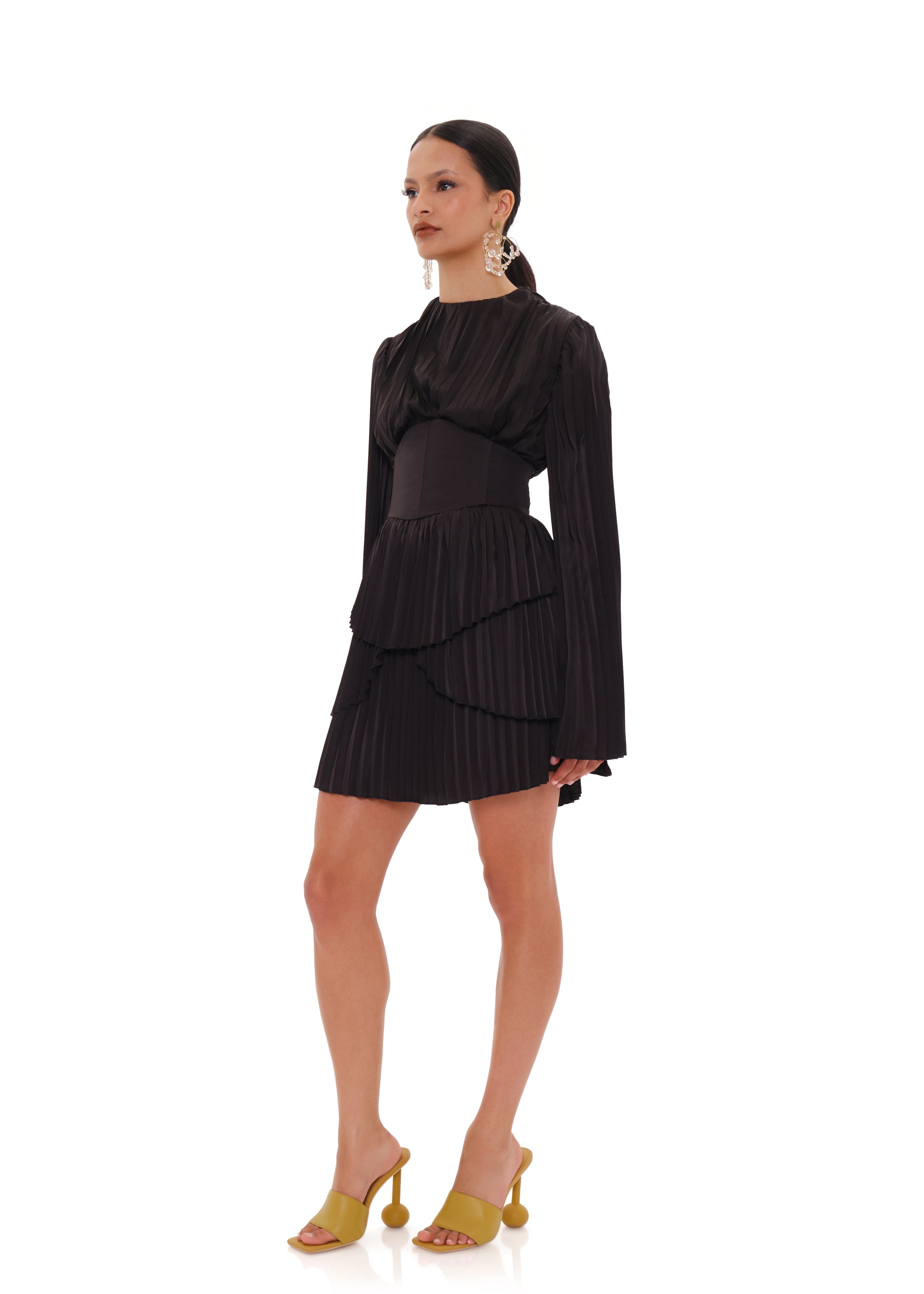 LENTI PLEATED MINI DRESS - BLACK made by Andrea Iyamah