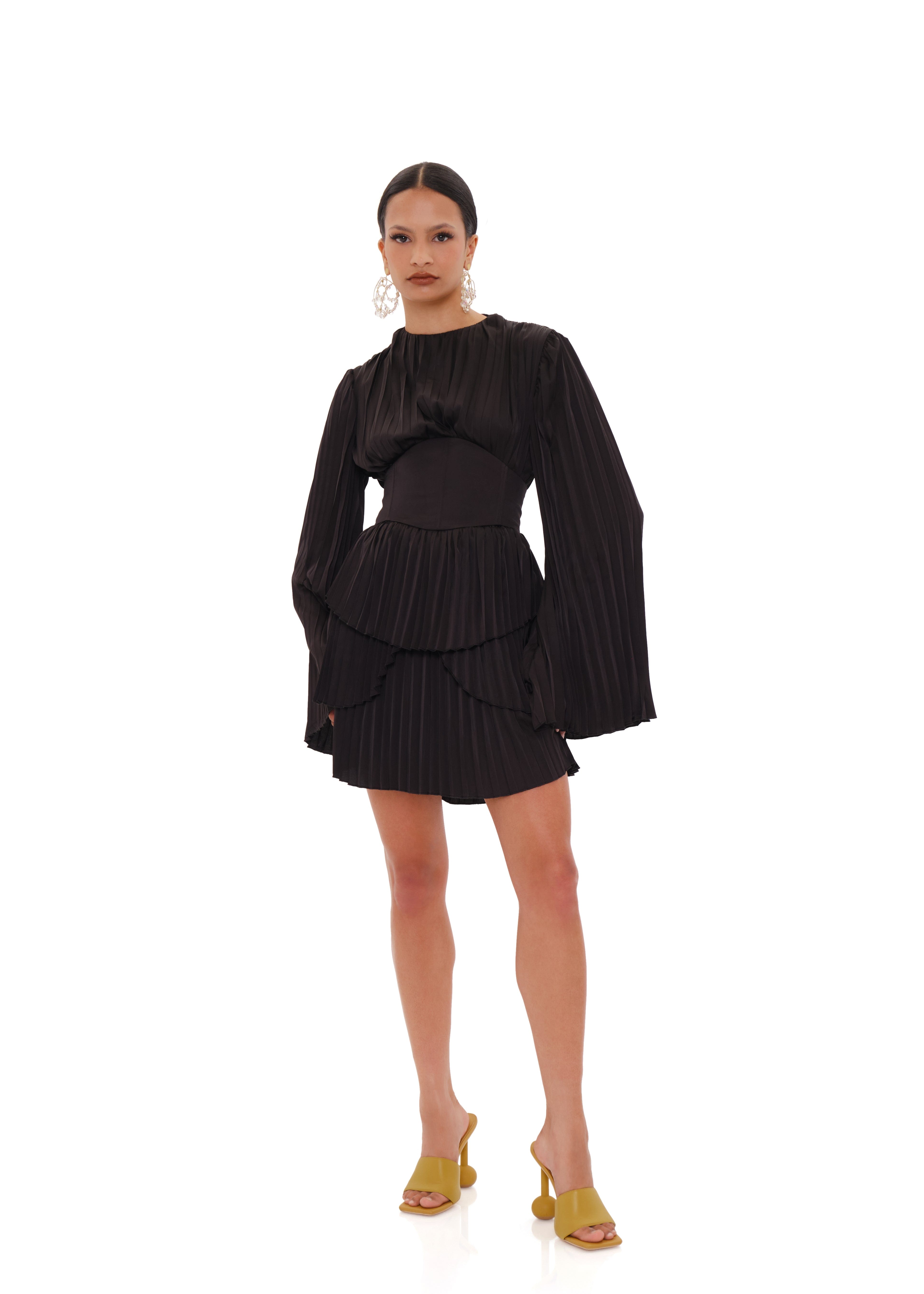LENTI PLEATED MINI DRESS - BLACK made by Andrea Iyamah