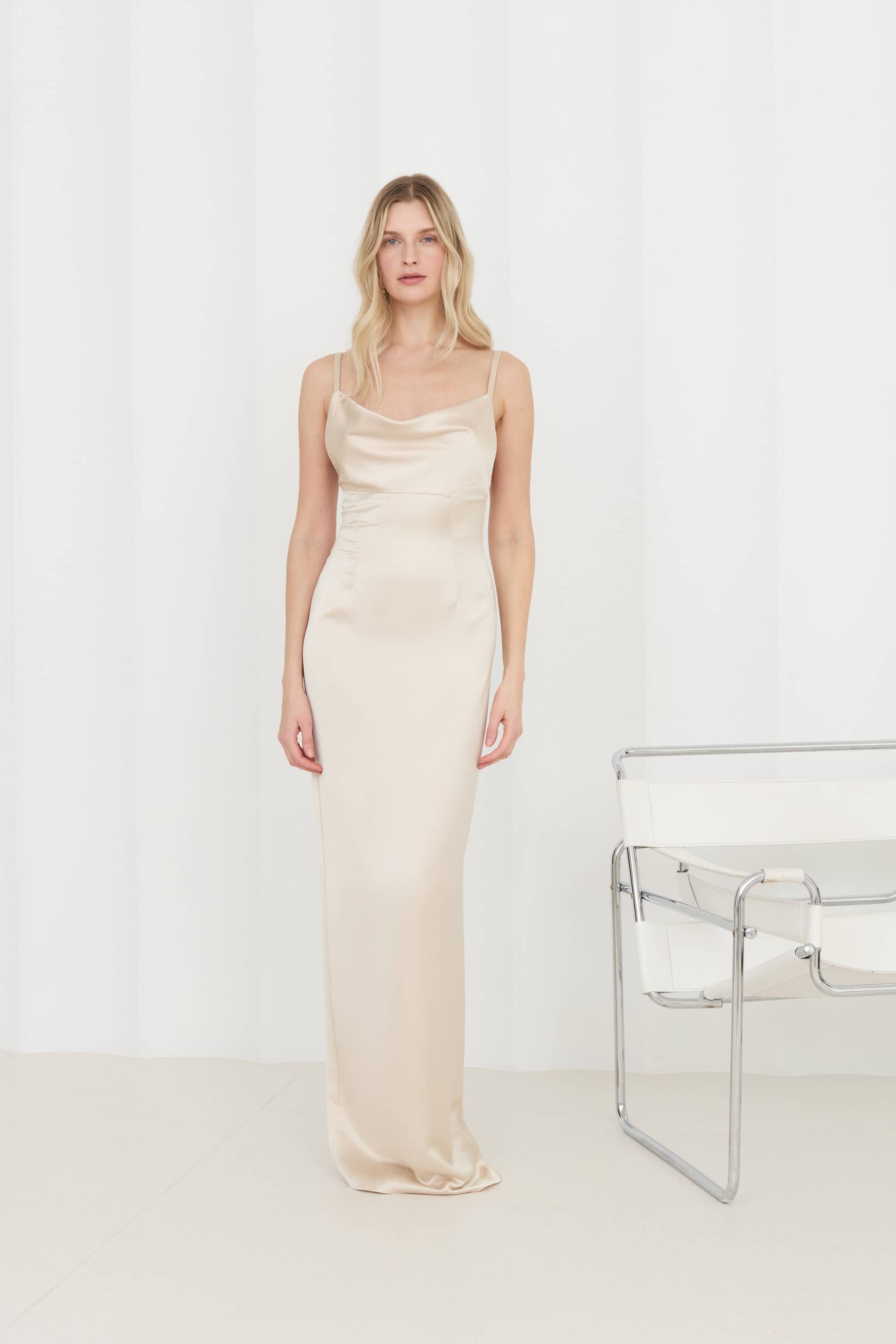 NADA Long Beige Evening Dress With Straps made by UNDRESS
