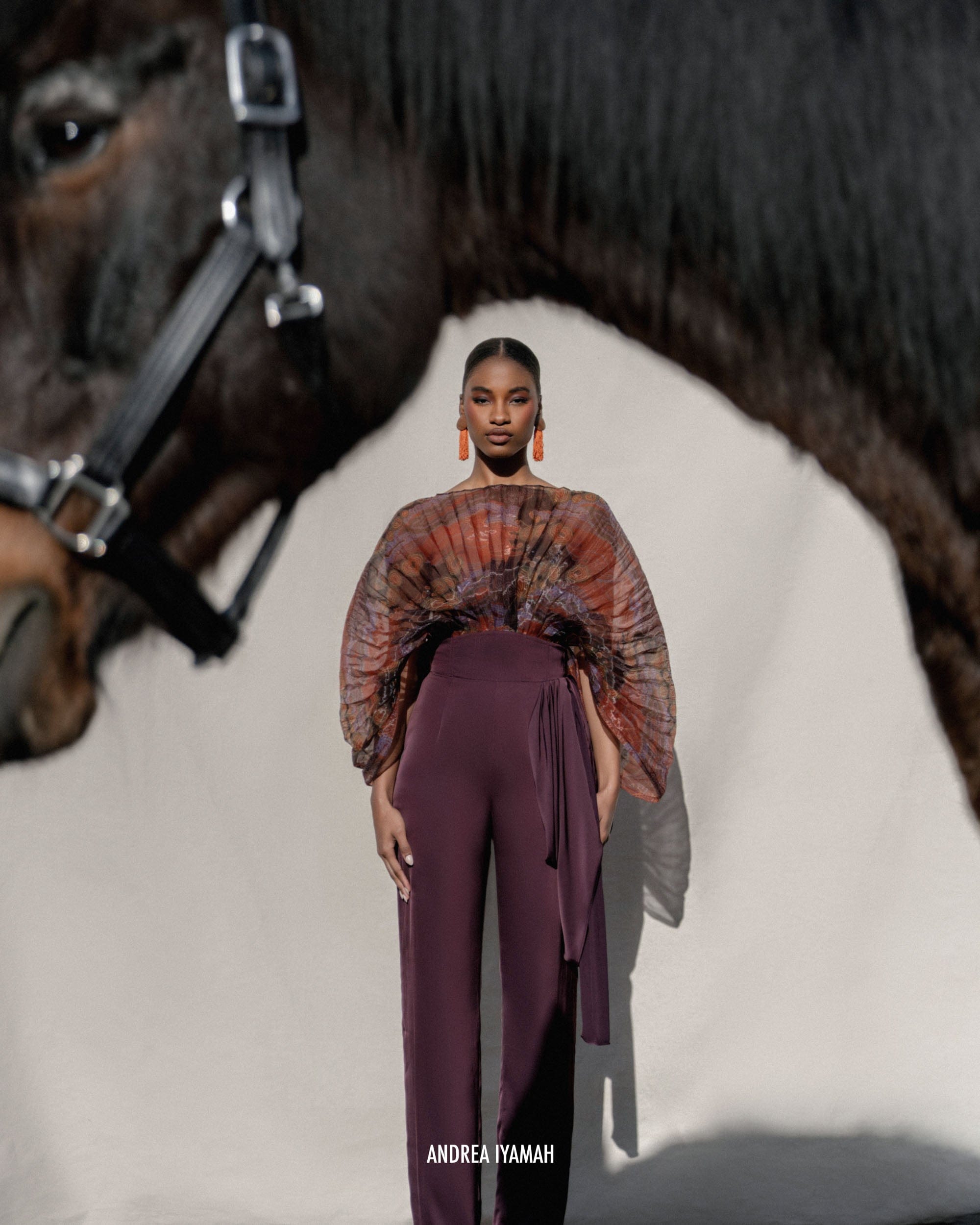 LOTI DRAPE PANTS - BERRY made by Andrea Iyamah