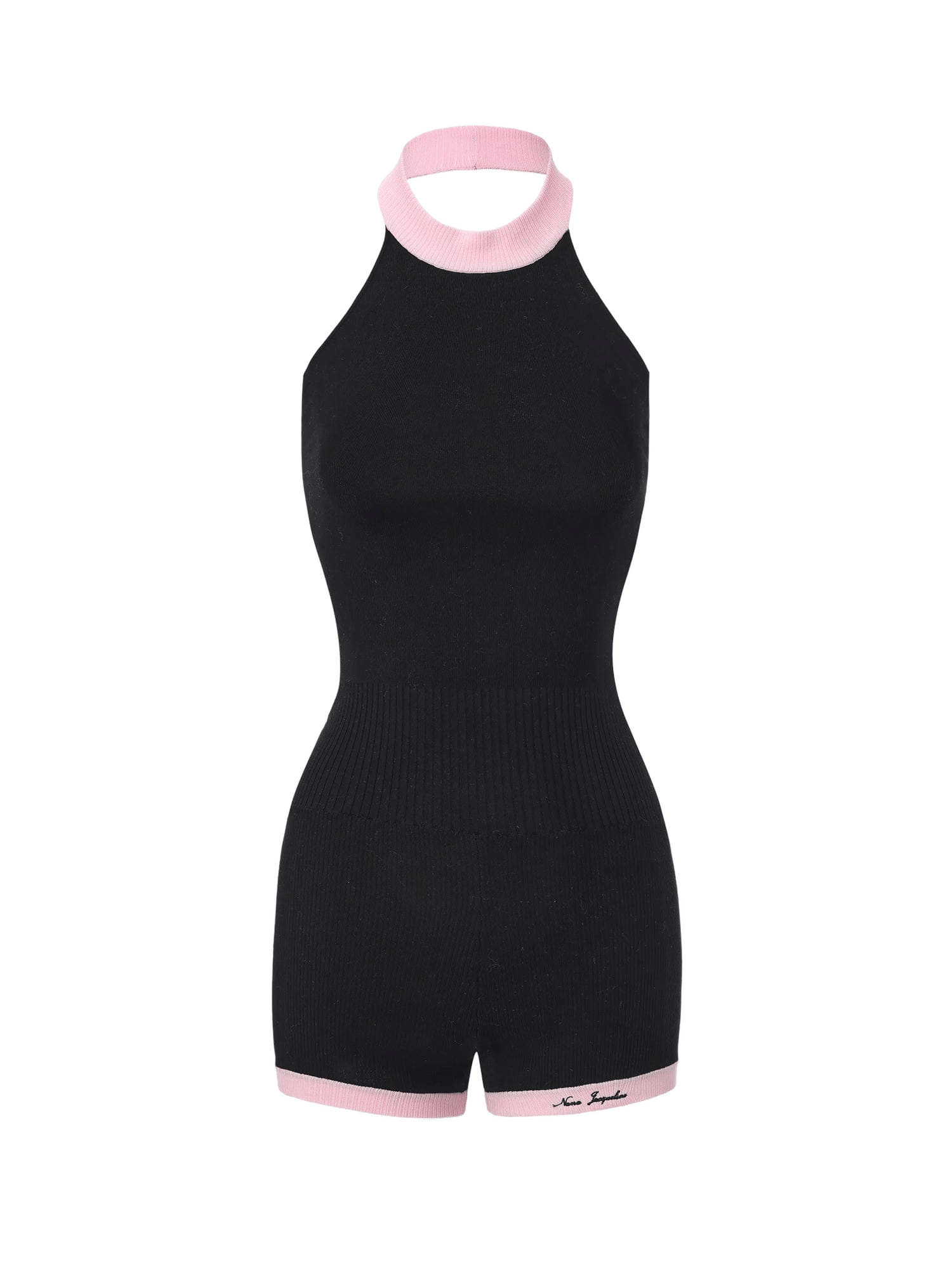Ava Contrast Halter Knit Black Romper made by Nana Jacqueline