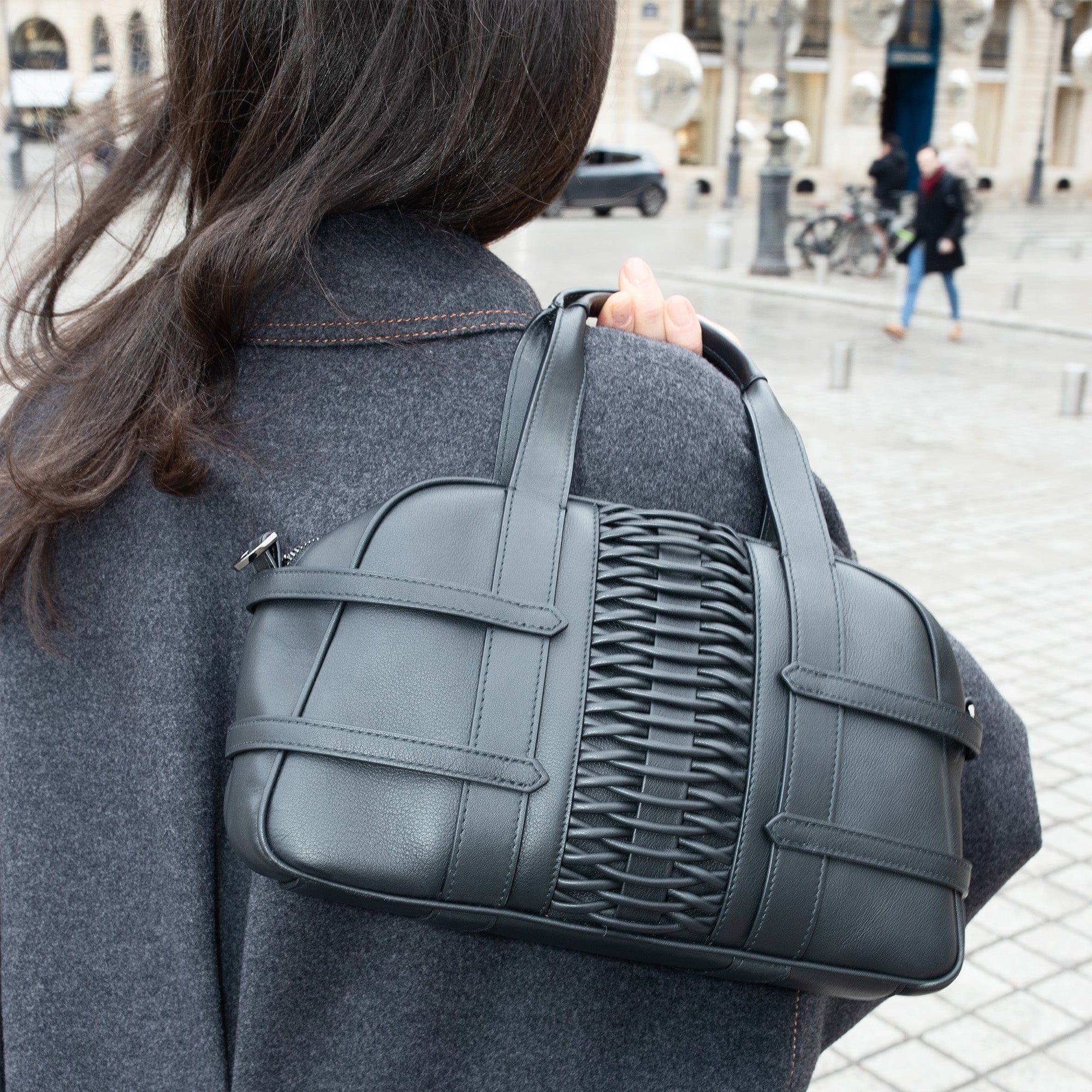 Medium Francesca braided black satchel made by Yliana Yepez