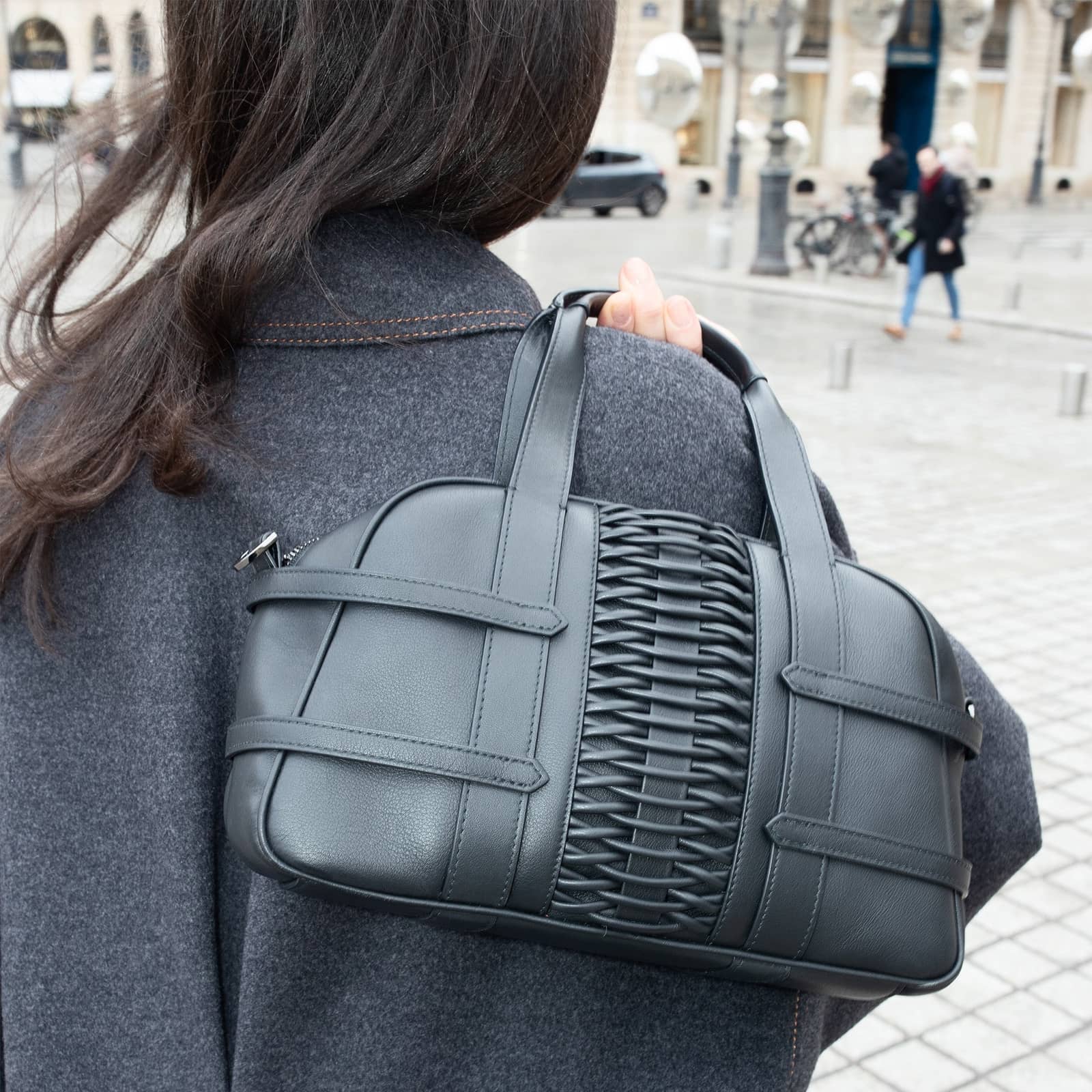 Medium Francesca braided black satchel made by Yliana Yepez