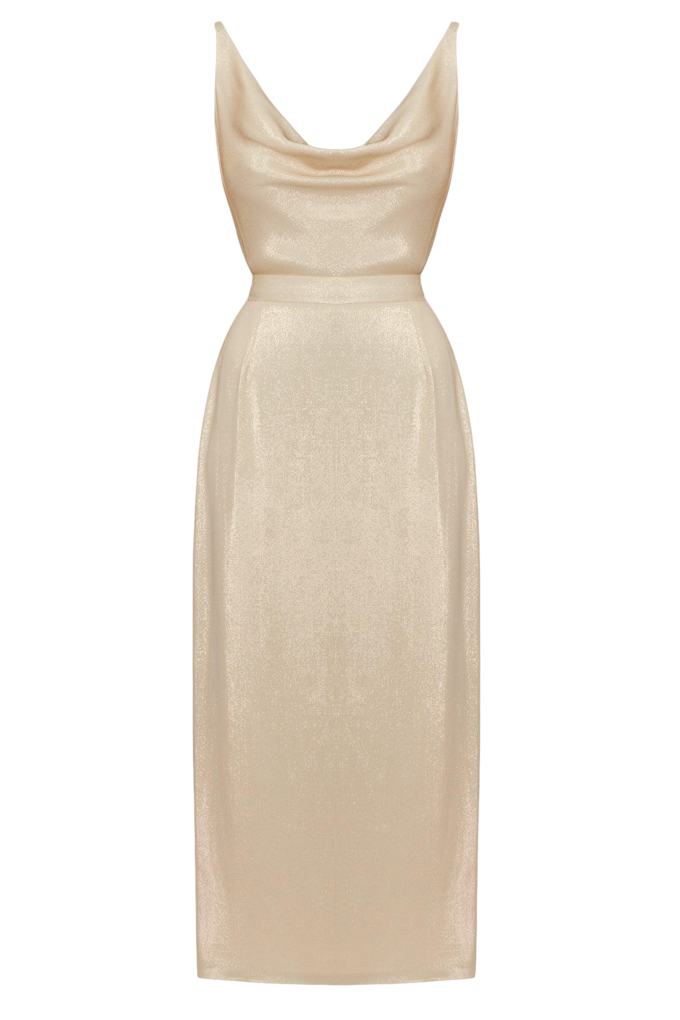 KAMEA beige gold open back midi dress made by UNDRESS