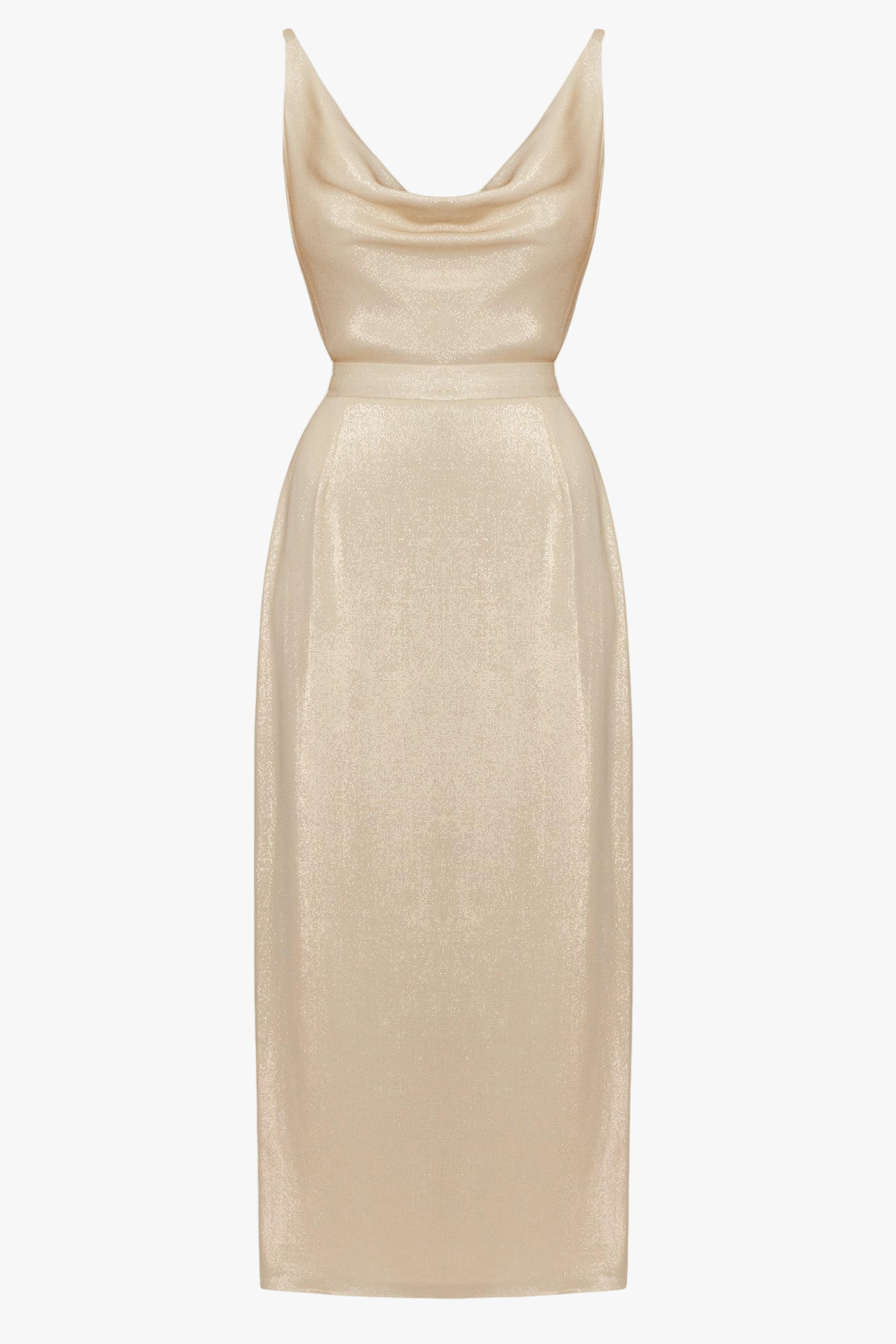 KAMEA beige gold open back midi dress made by UNDRESS
