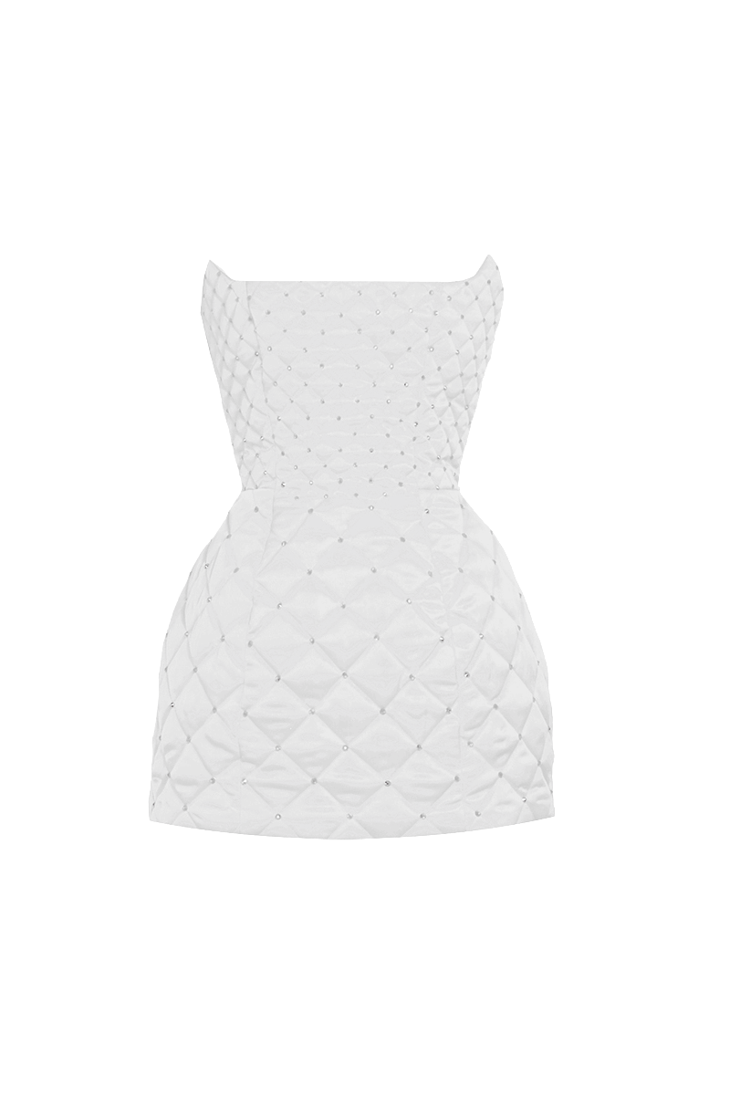 White crystal quilted mini dress made by Compte Spain
