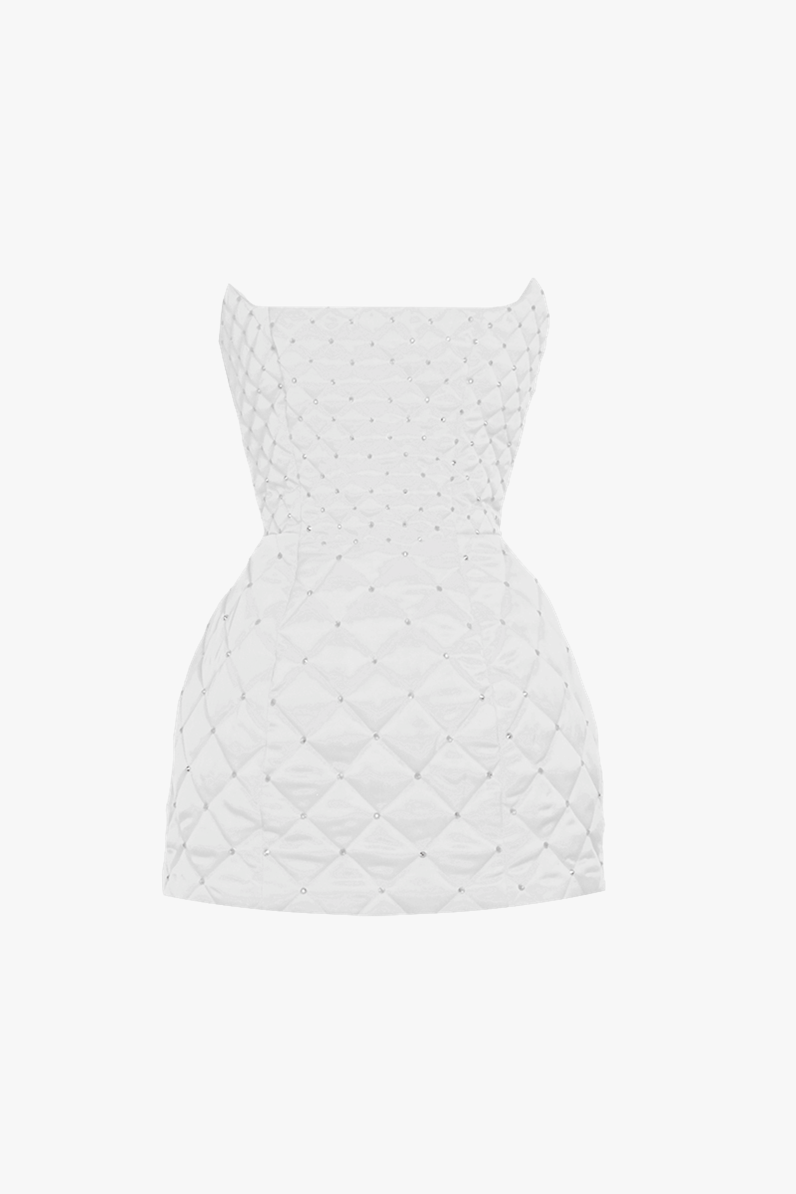 White crystal quilted mini dress made by Compte Spain