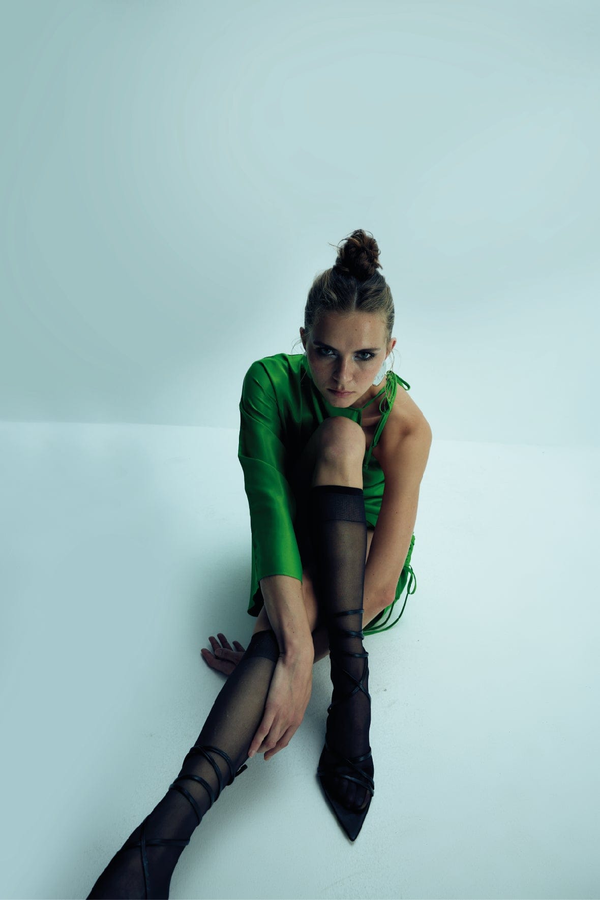 Rocha Asymmetric Mini Satin Dress in Jolly Green made by Nazli Ceren