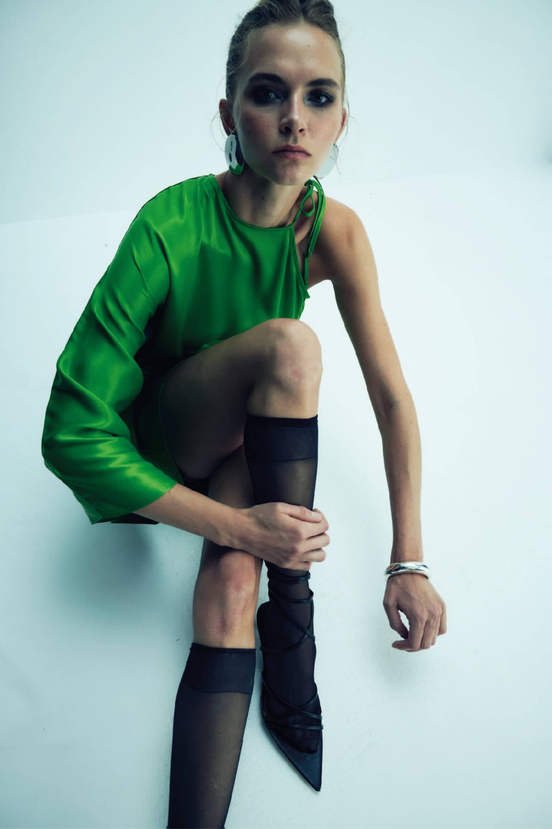 Rocha Asymmetric Mini Satin Dress in Jolly Green made by Nazli Ceren