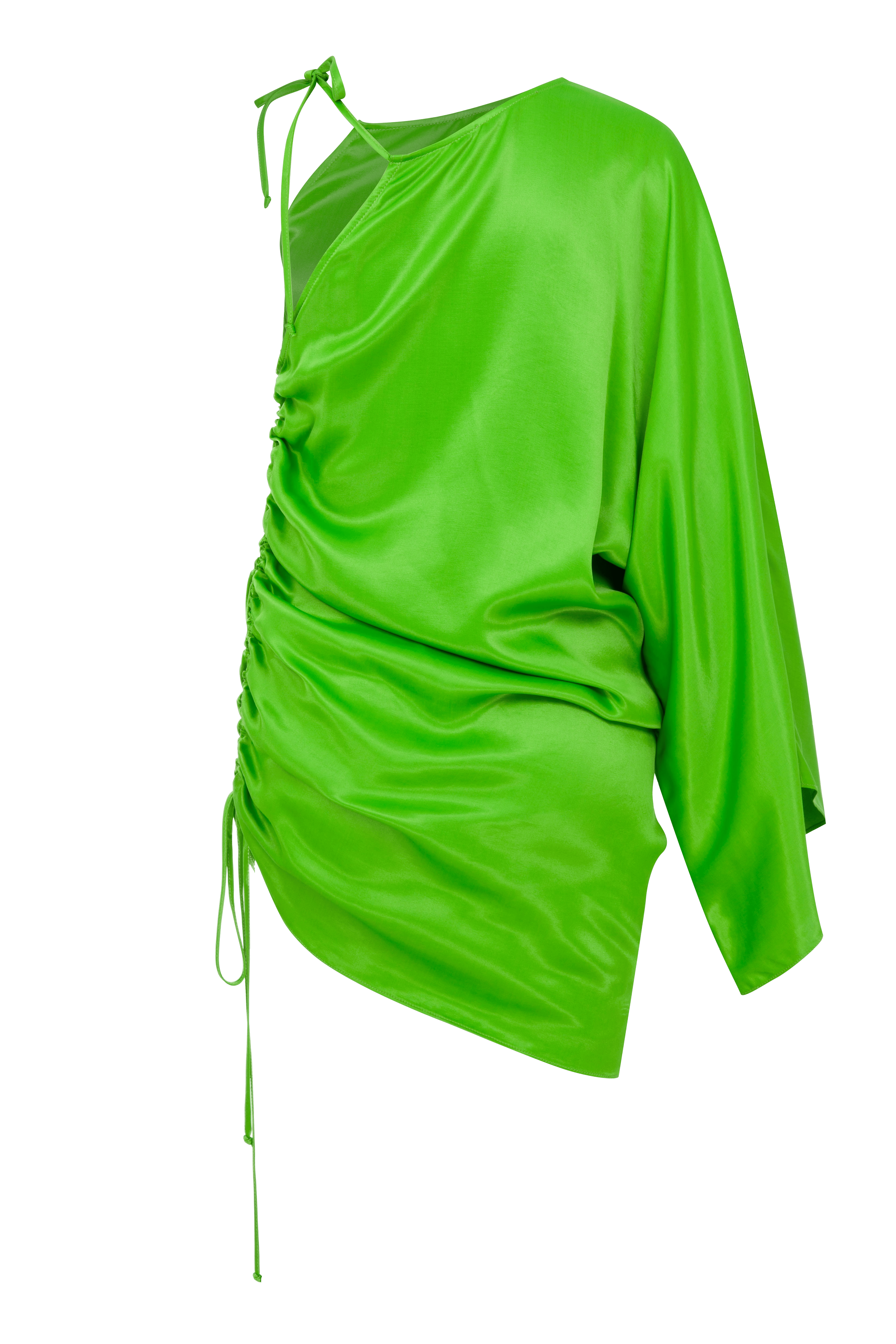 Rocha Asymmetric Mini Satin Dress in Jolly Green made by Nazli Ceren