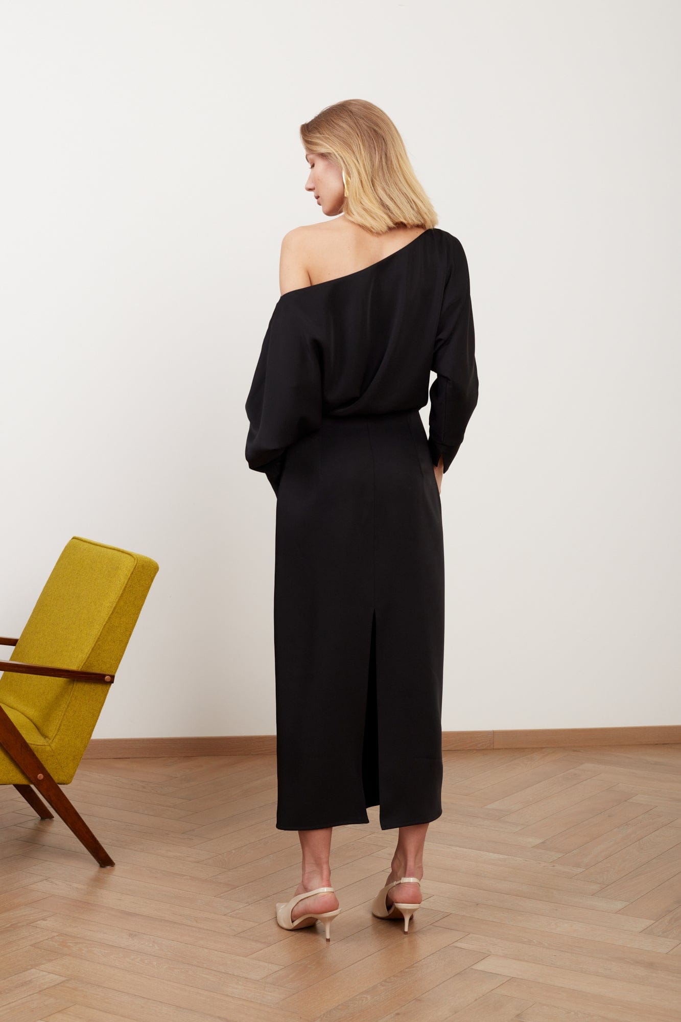 AGALIA black work to evening off-the-shoulder midi dress made by UNDRESS