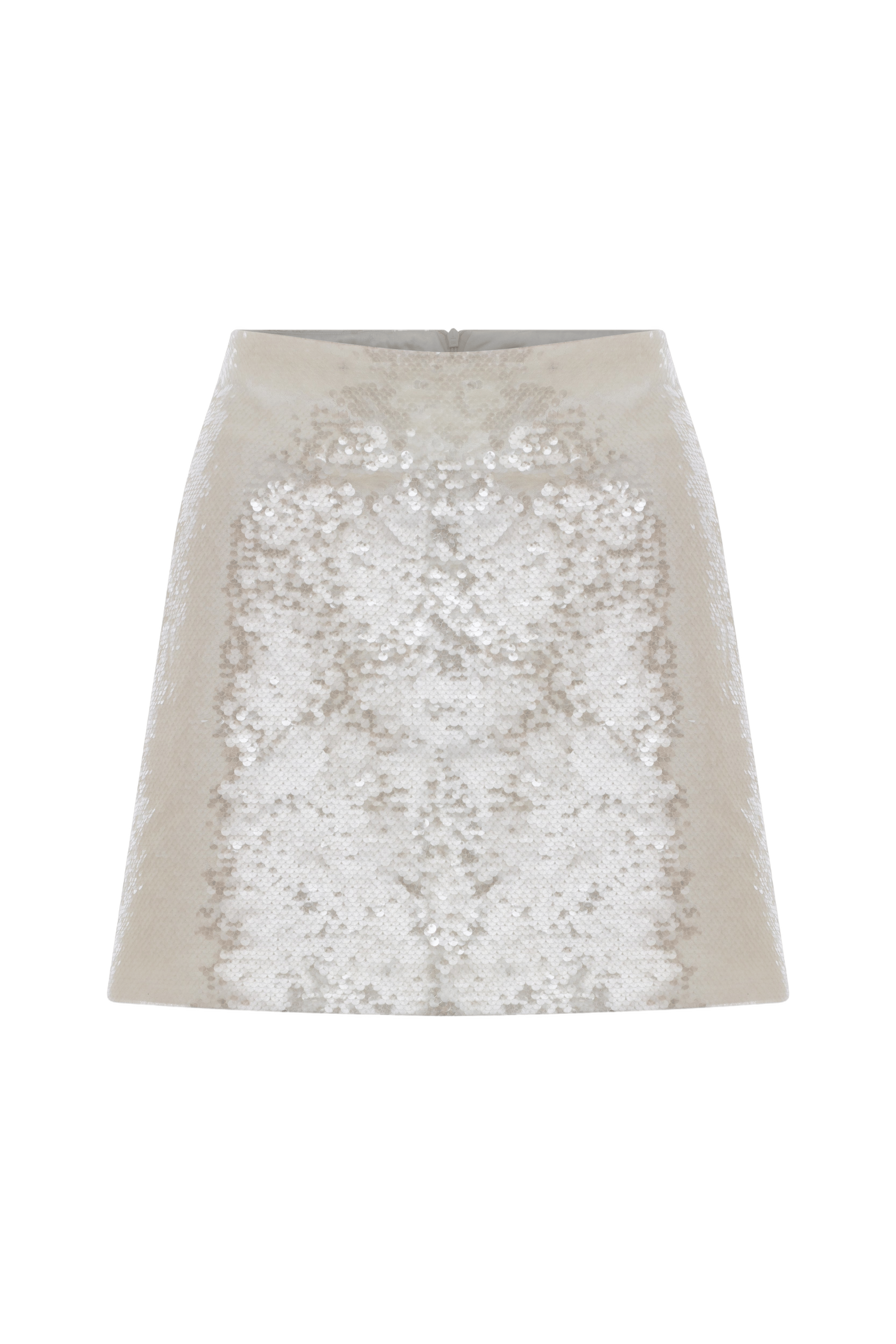 Marde A-Line Sequin Mini Skirt In Cloud Cream made by Nazli Ceren