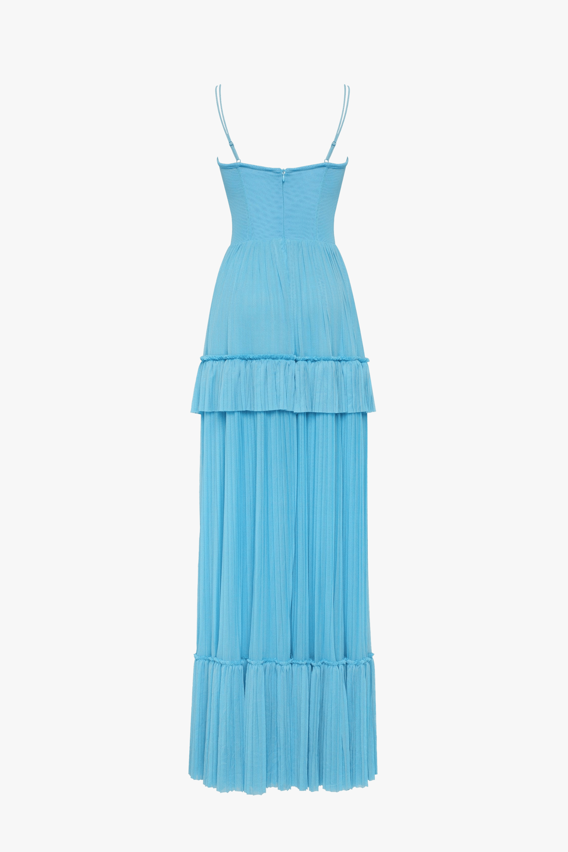 Sky-blue spaghetti strap pleated maxi dress, Garden of Eden made by Milla