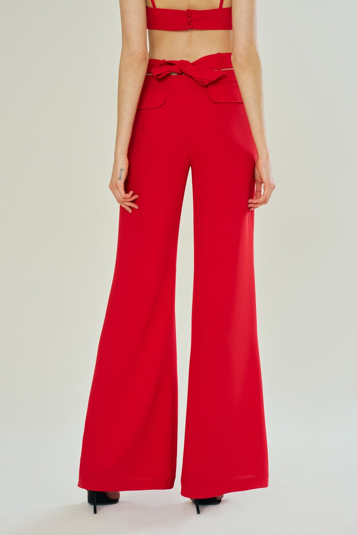 Red Belle Belted Silhouette Trousers made by Declara