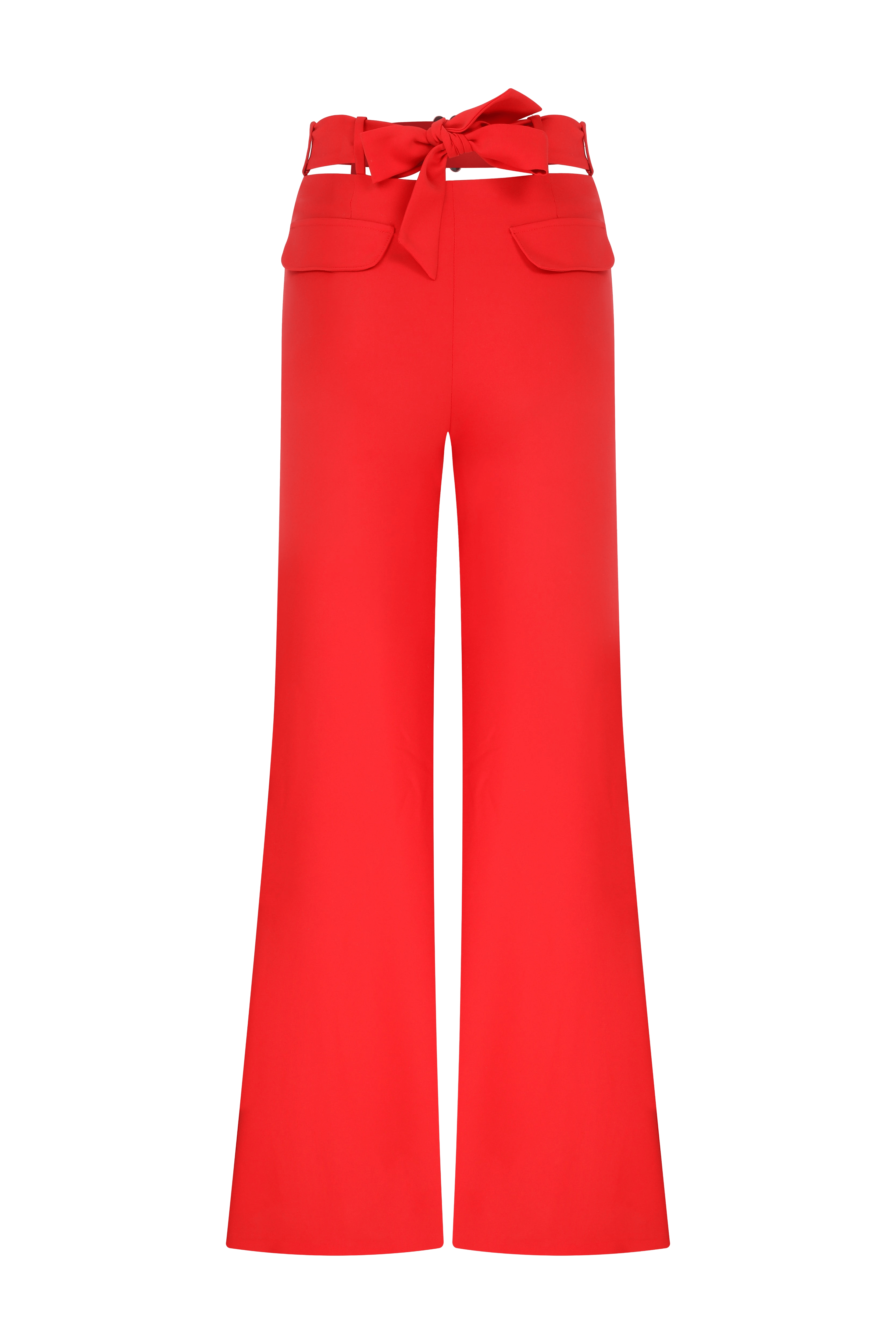 Red Belle Belted Silhouette Trousers made by Declara