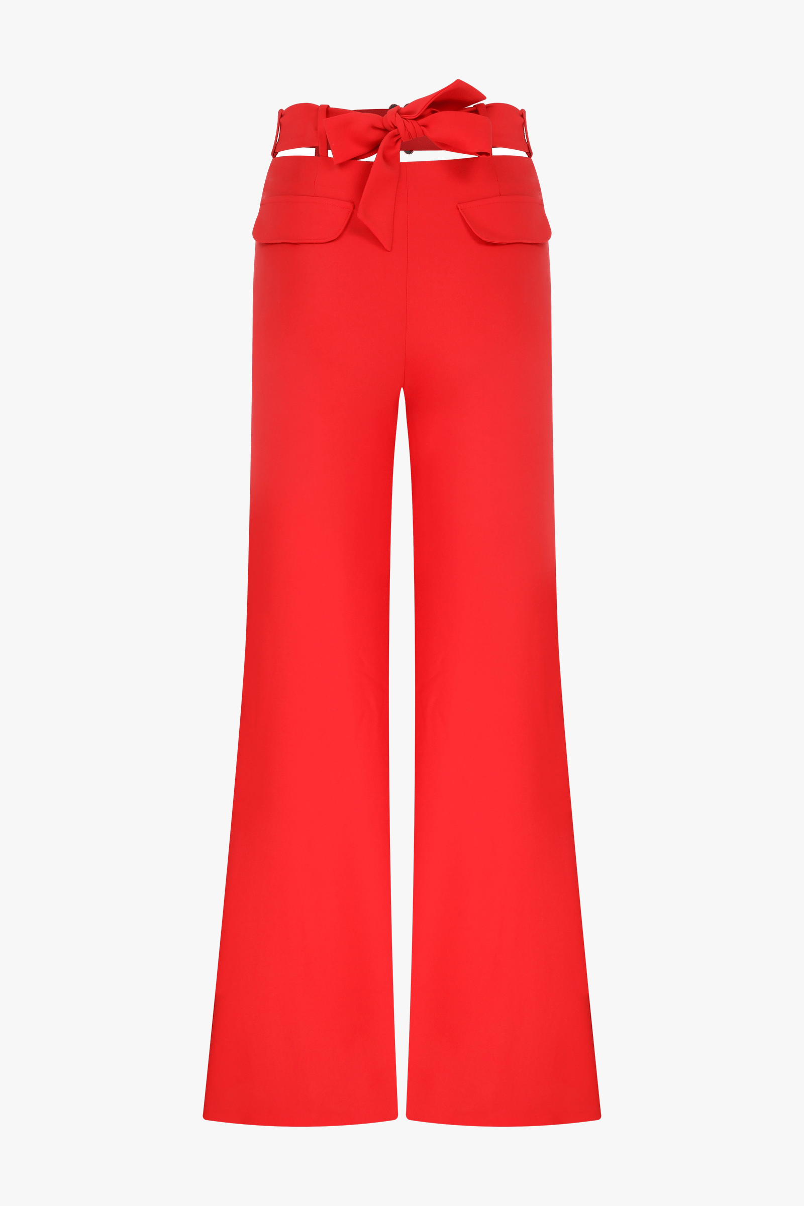 Red Belle Belted Silhouette Trousers made by Declara