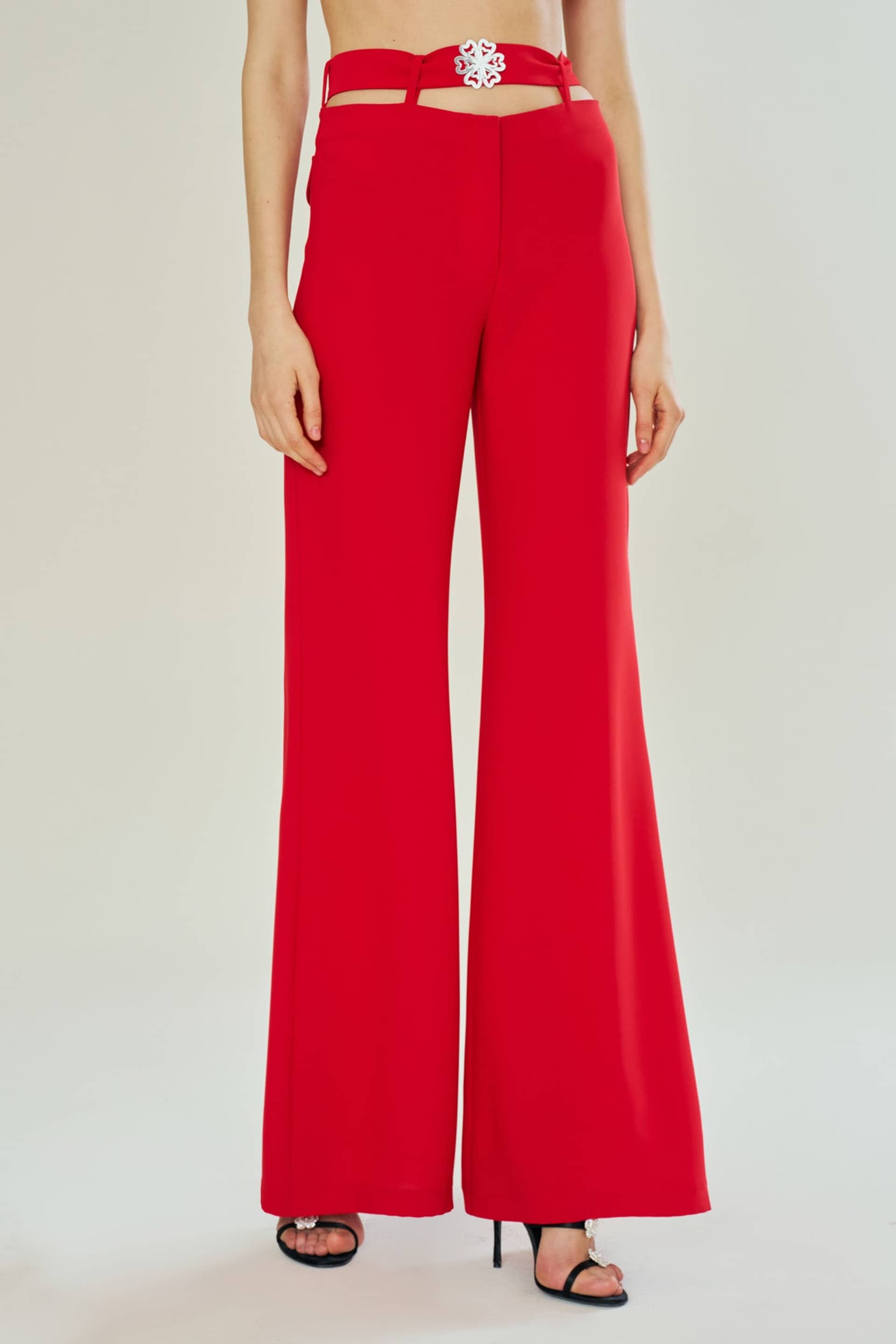 Red Belle Belted Silhouette Trousers made by Declara