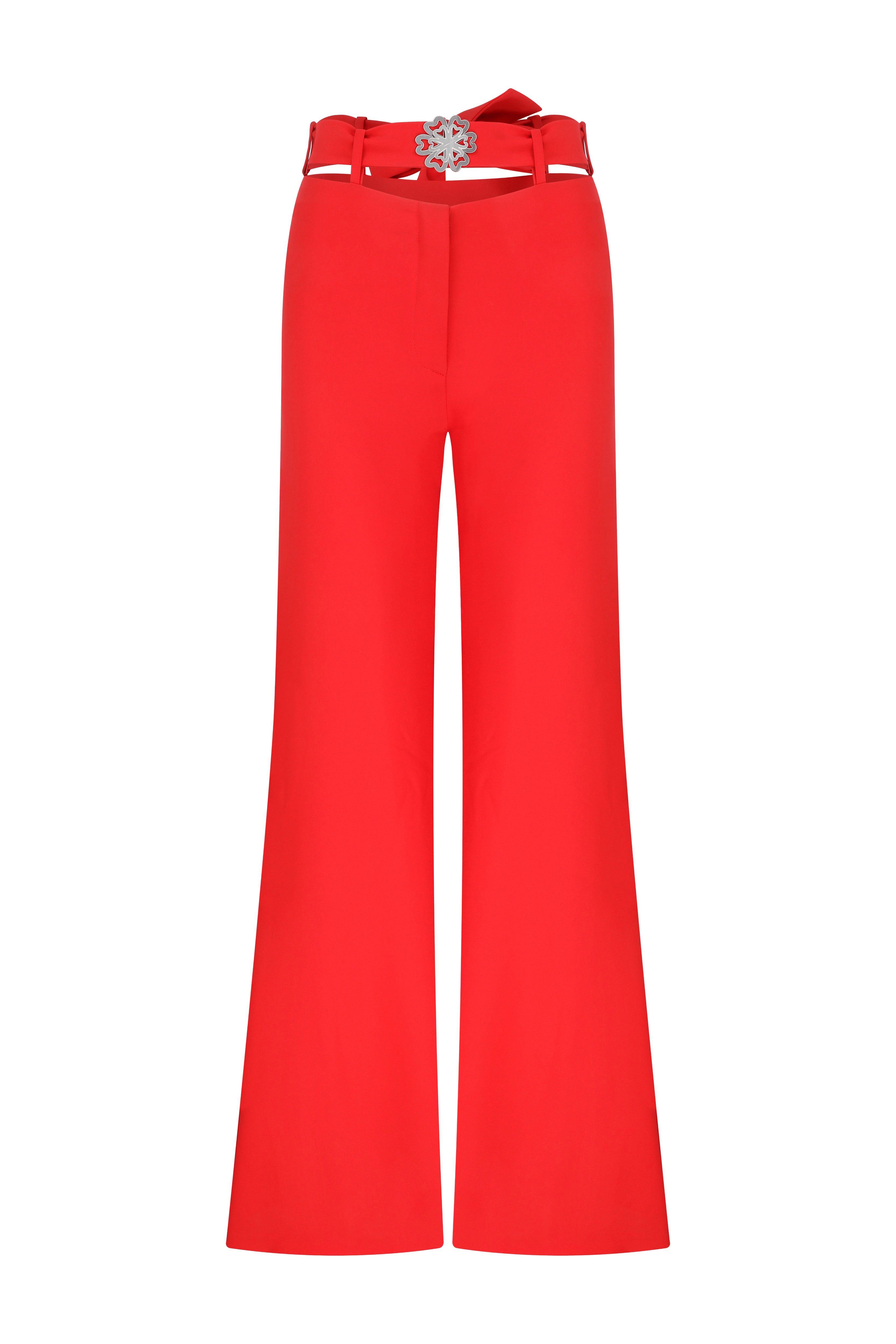 Red Belle Belted Silhouette Trousers made by Declara