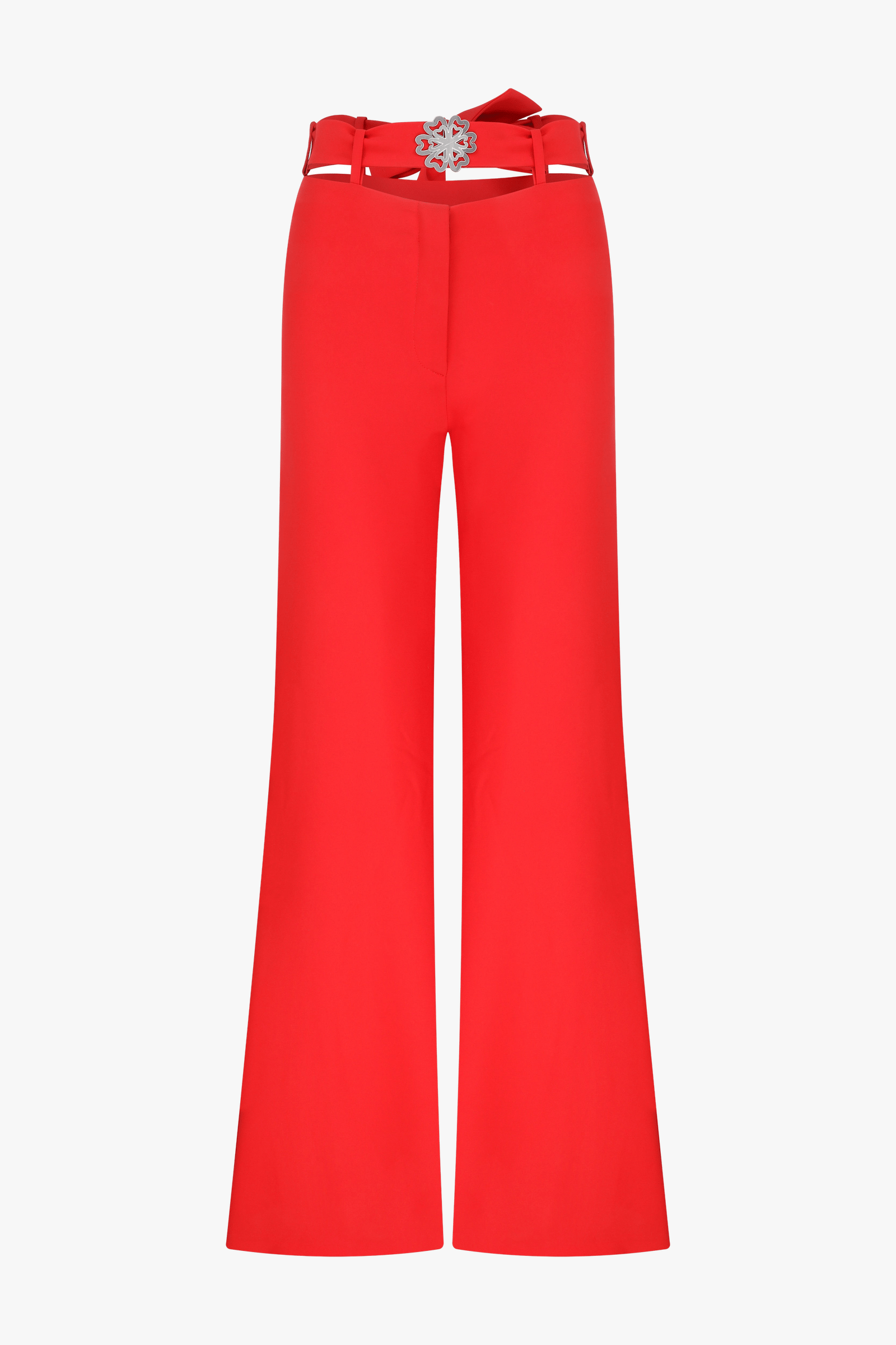 Red Belle Belted Silhouette Trousers made by Declara