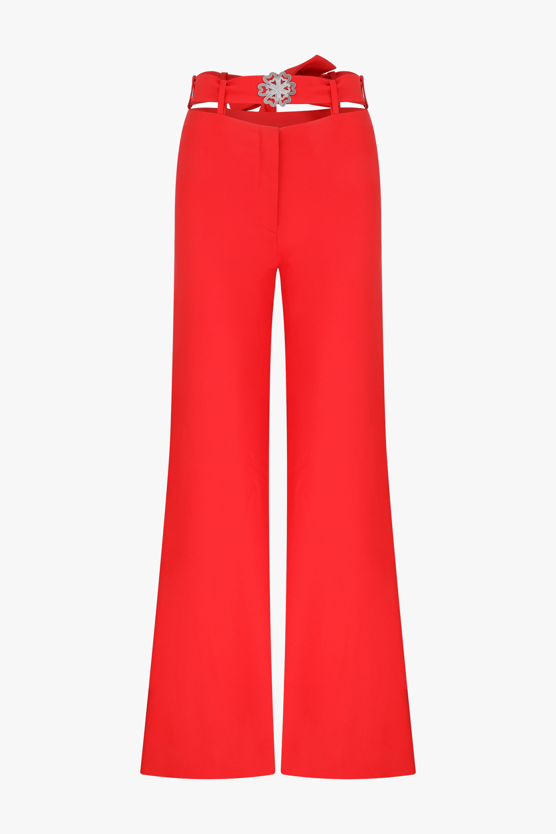 Red Belle Belted Silhouette Trousers made by Declara
