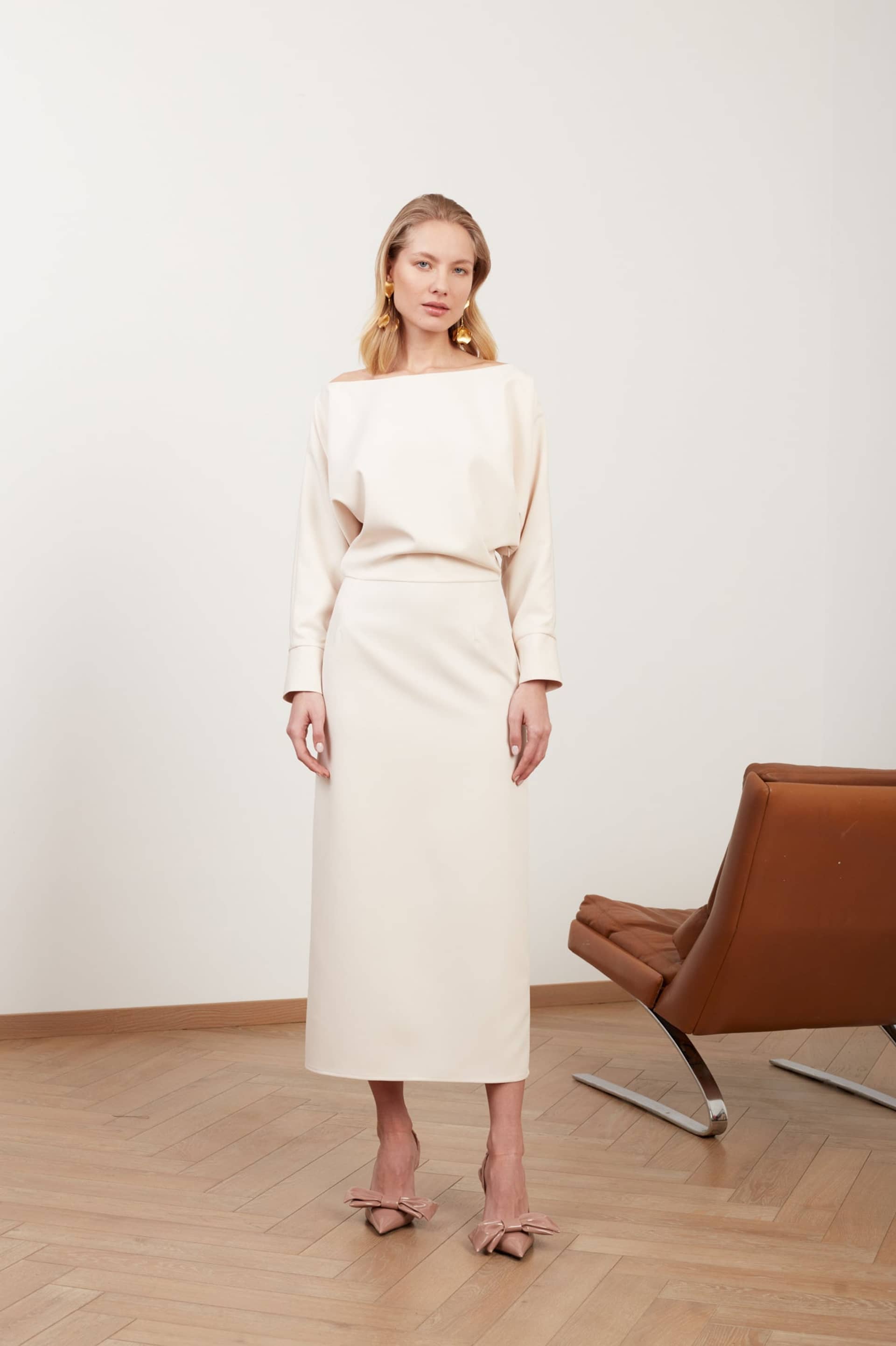 AGALIA cream off-the-shoulder midi dress made by UNDRESS