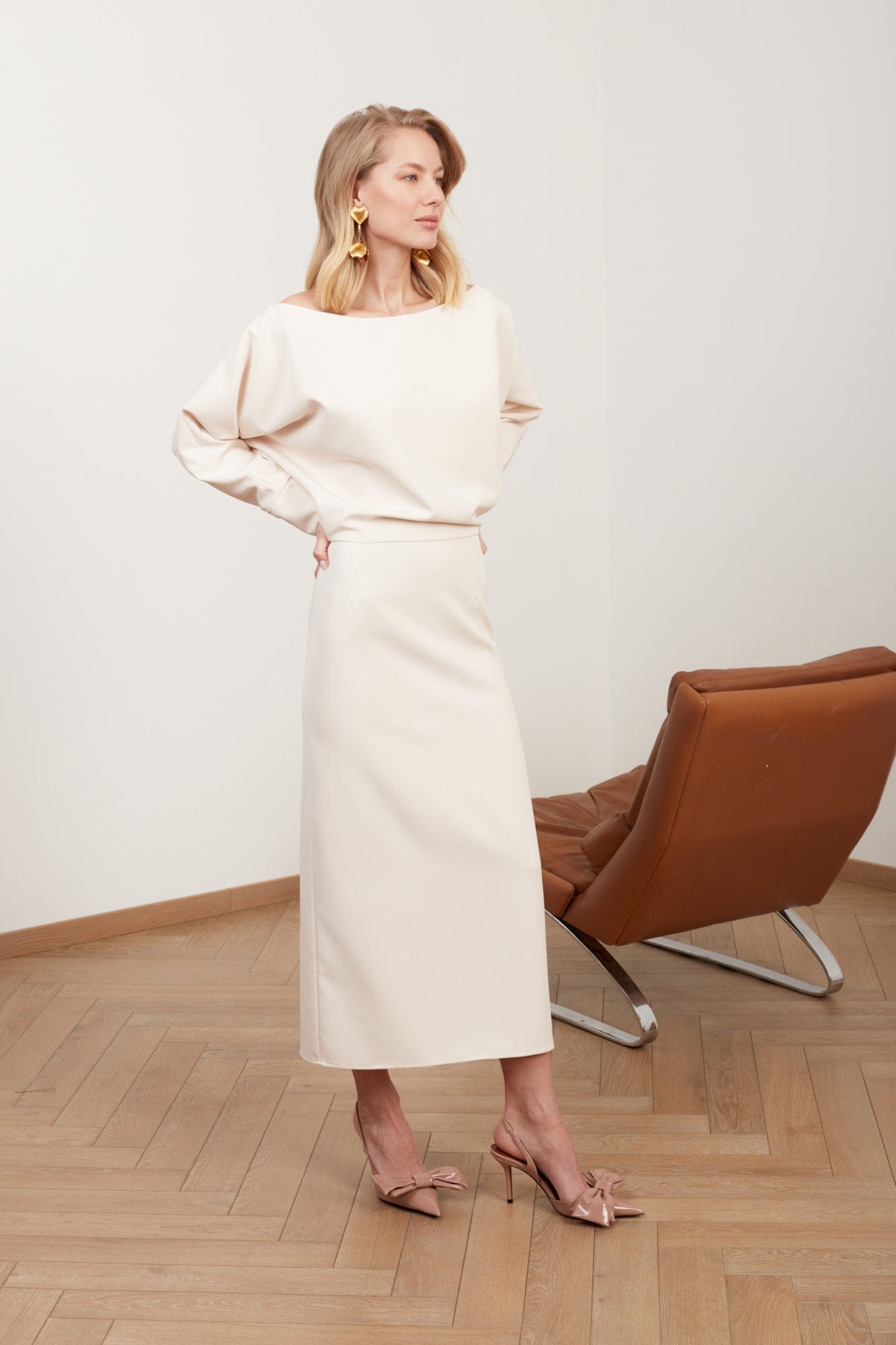 AGALIA cream off-the-shoulder midi dress made by UNDRESS