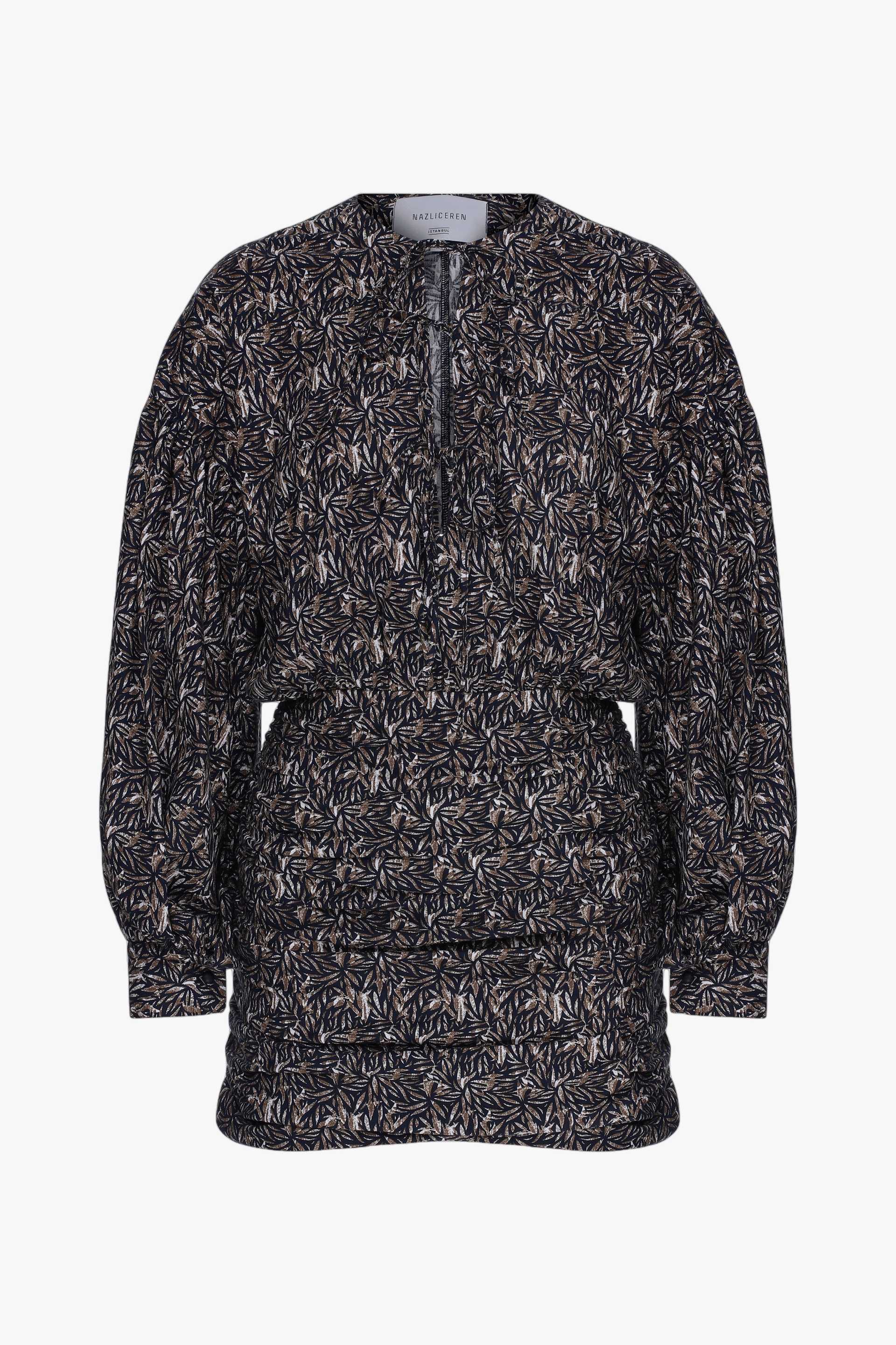 Carlotte Printed Poplin Mini Dress in Brown made by Nazli Ceren